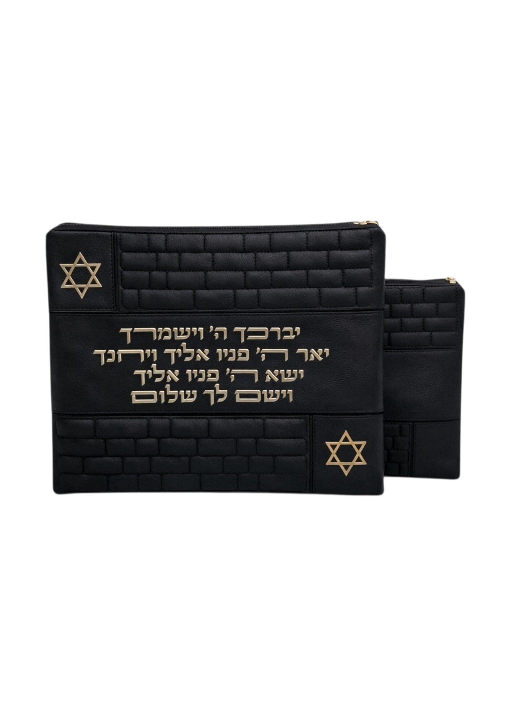 TALLIS & TEFILLIN BAG SET BLACK FAUX LEATHER GOLD KOHEN BLESSING & MAGEN DAVID