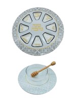 HONEY DISH &  SIMANIM PLATE SET  GREY & YELLOW
