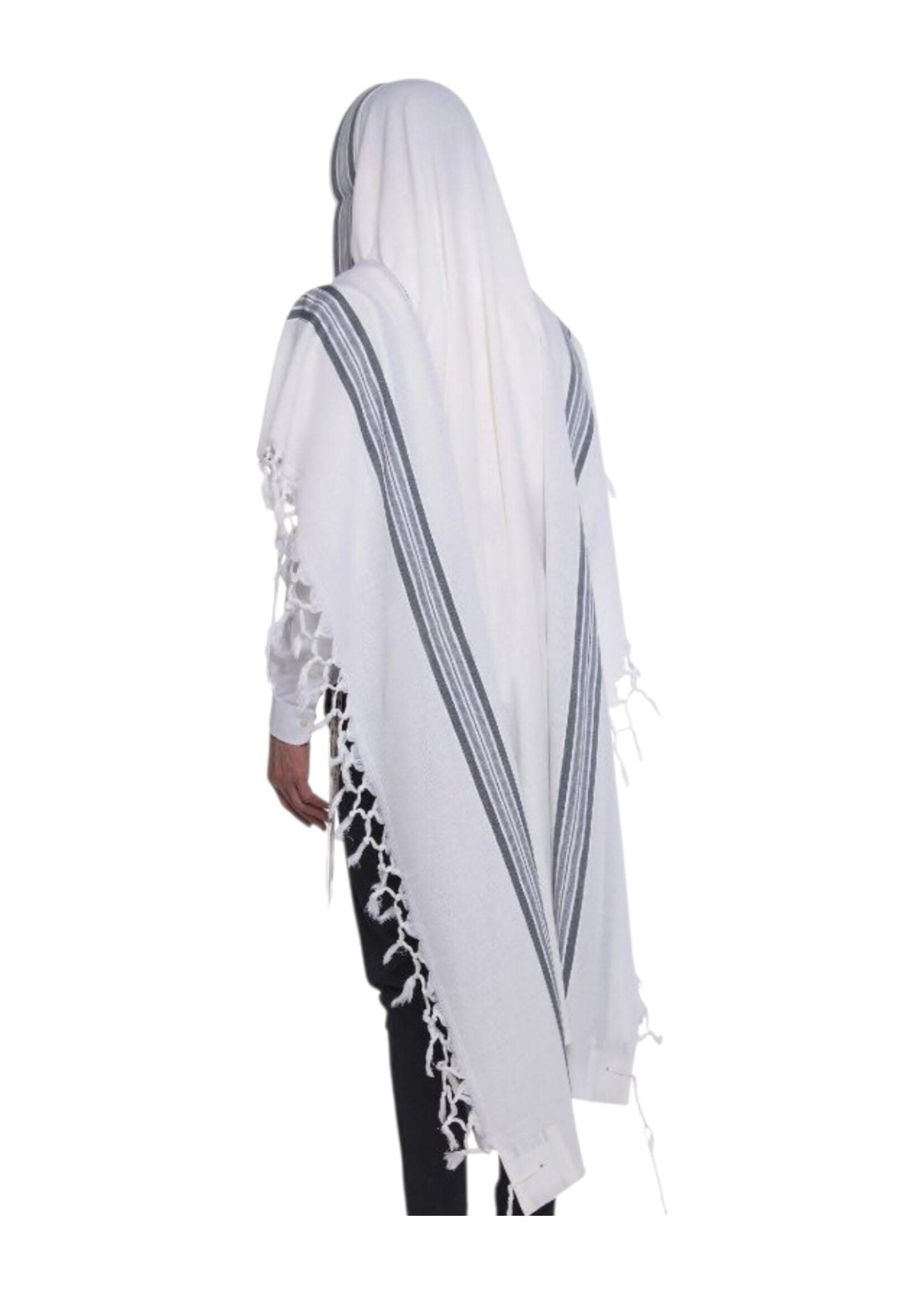 TALLIS WOOL ASHKENAZ NON SLIP MELANGE BLUE THIN STRINGS