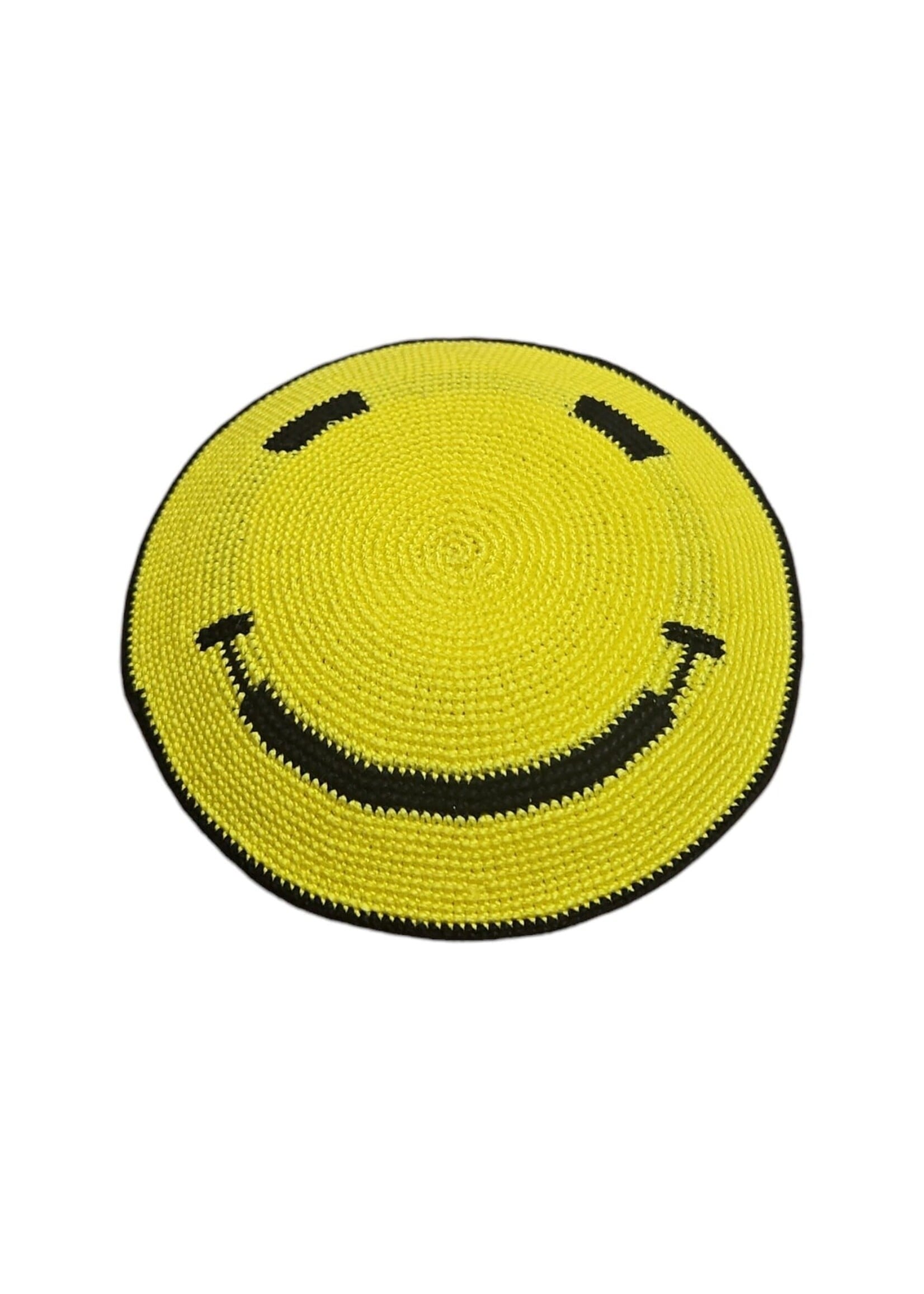 KIPPAH KNIT YELLOW SMILEY FACE 13 CM