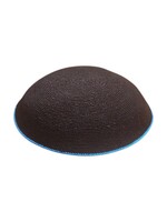 KIPPAH KNIT BLACK WITH BLUE RIM 20 CM