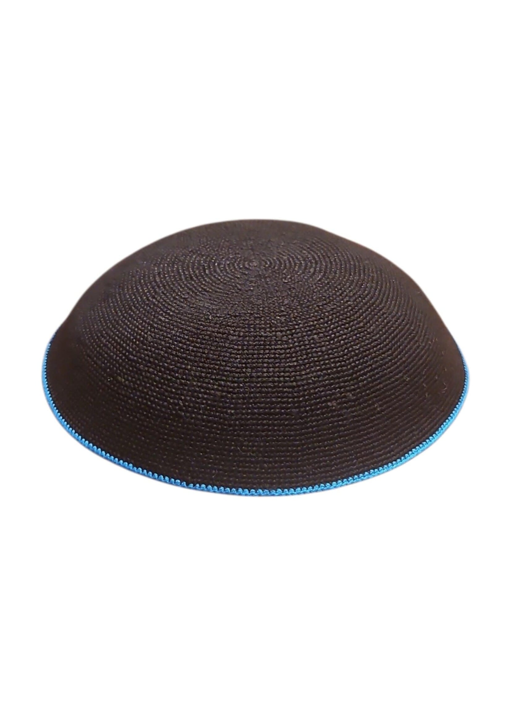 KIPPAH KNIT BLACK WITH BLUE RIM 20 CM