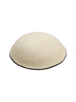 KIPPAH KNIT WHITE WITH BLACK RIM 16 CM