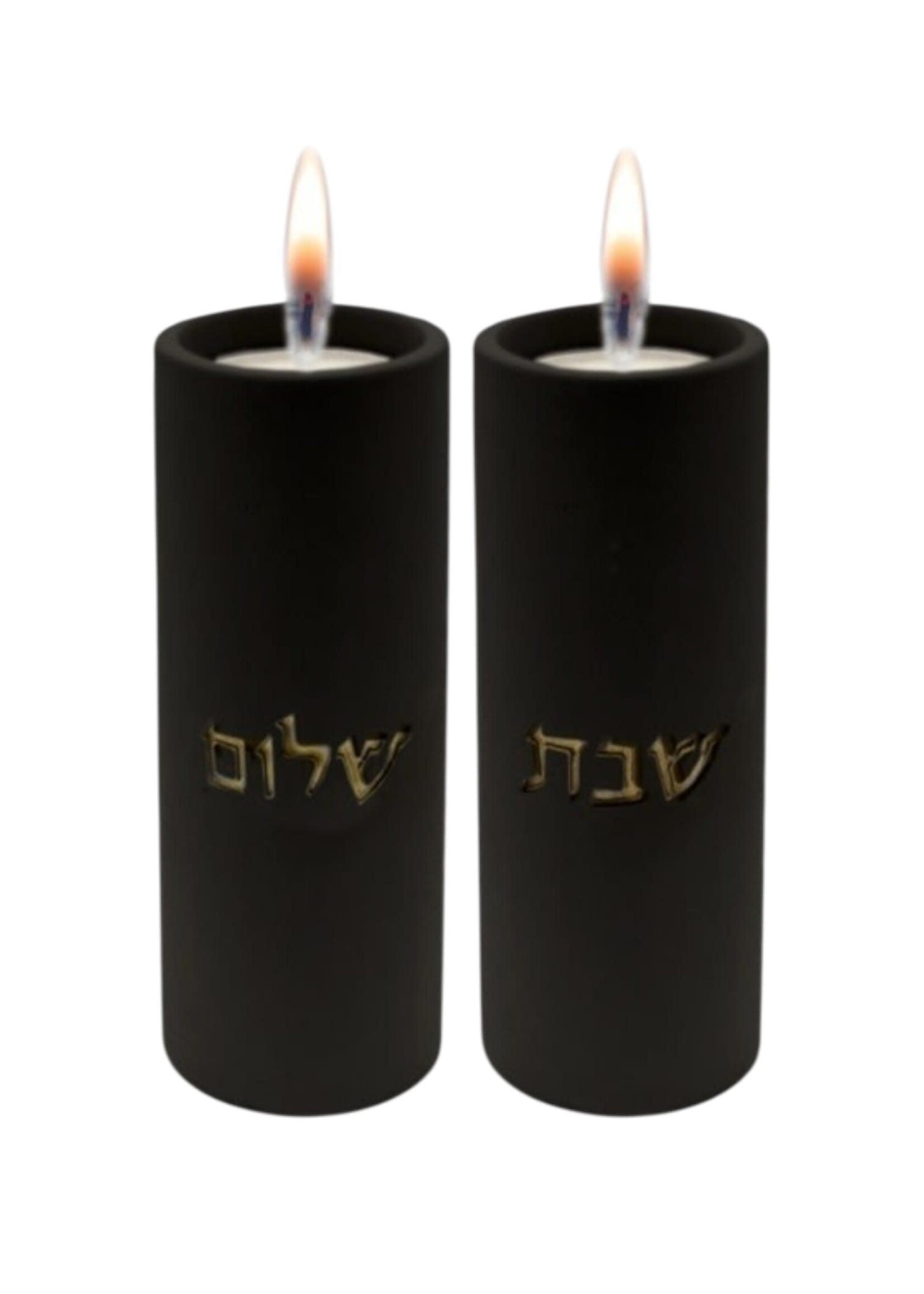 CANDLE HOLDER CEMENT BLACK & GOLD 4.5"