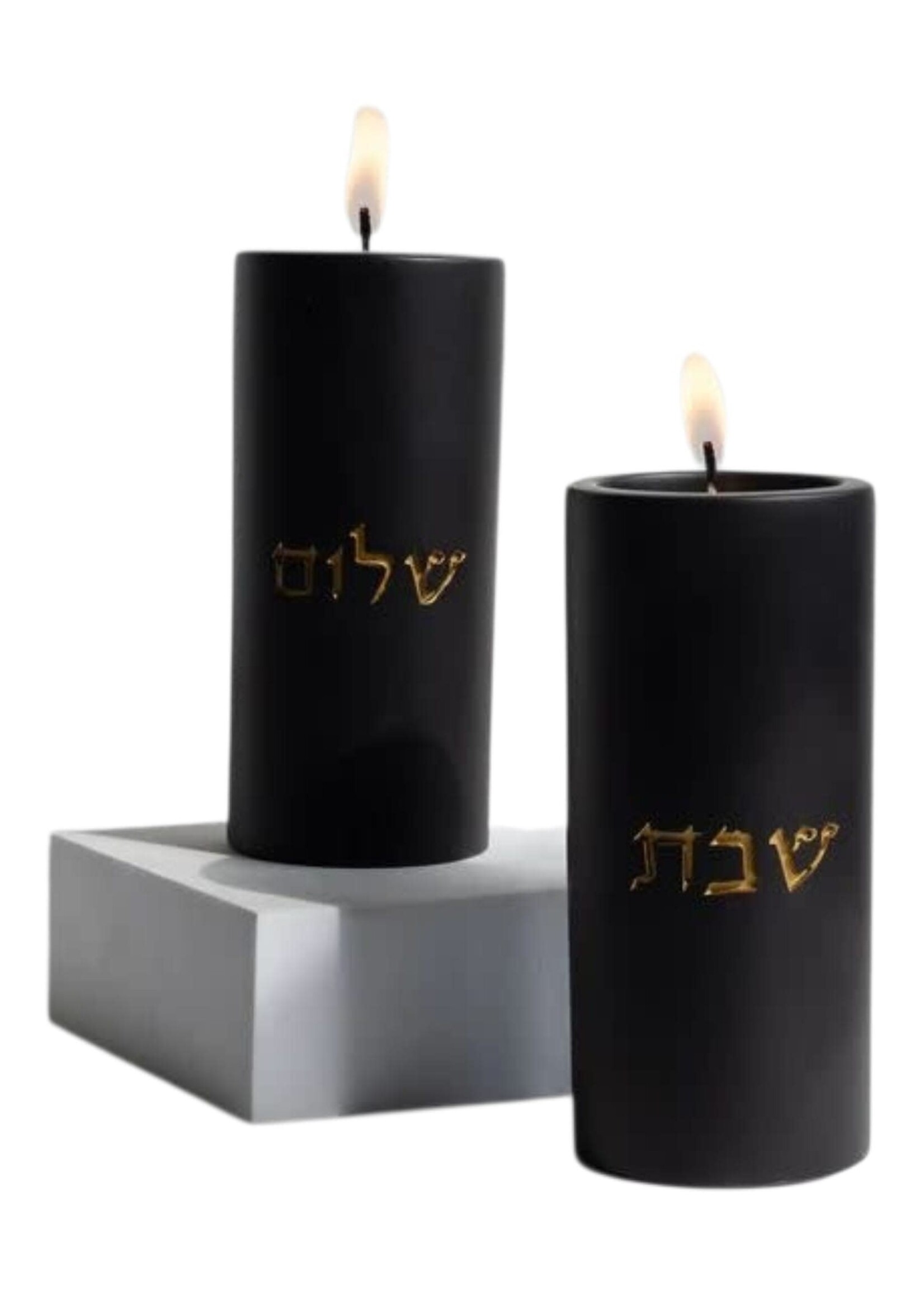 CANDLE HOLDER CEMENT BLACK & GOLD 4.5"