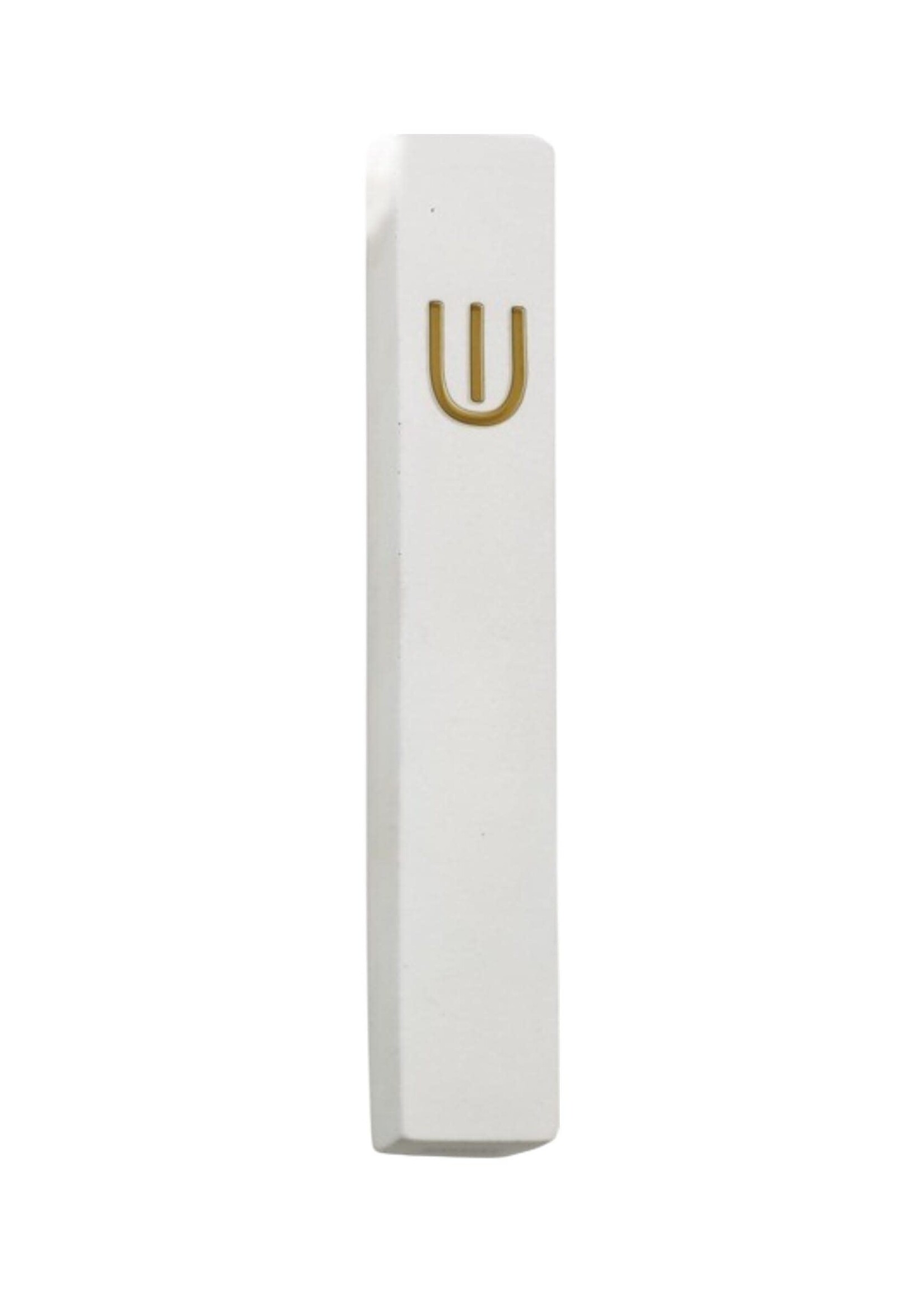 MEZUZAH WHITE CEMENT GOLD CURVED SHIN 20 CM