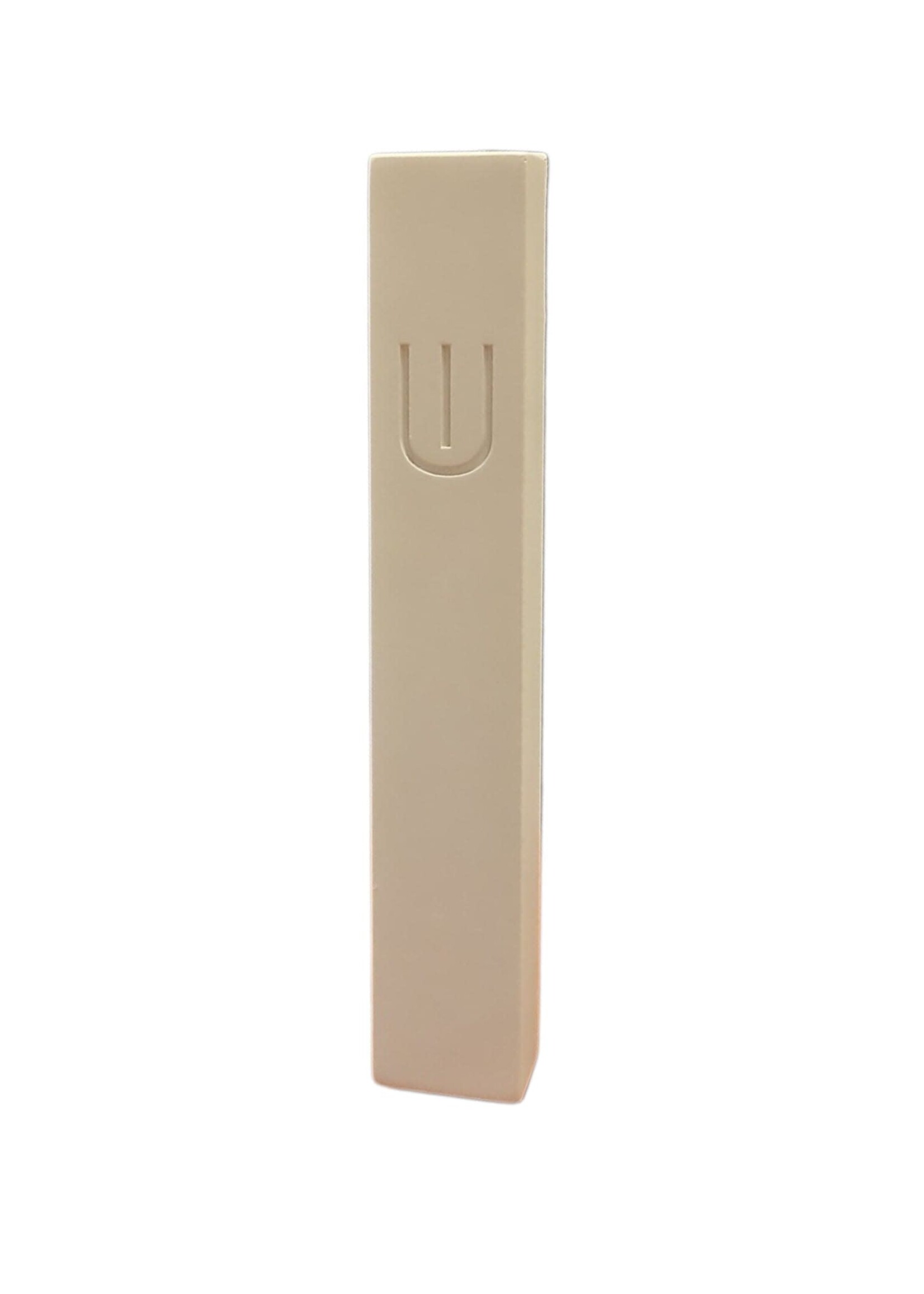 MEZUZAH WHITE CEMENT GOLD CURVED SHIN 12 CM