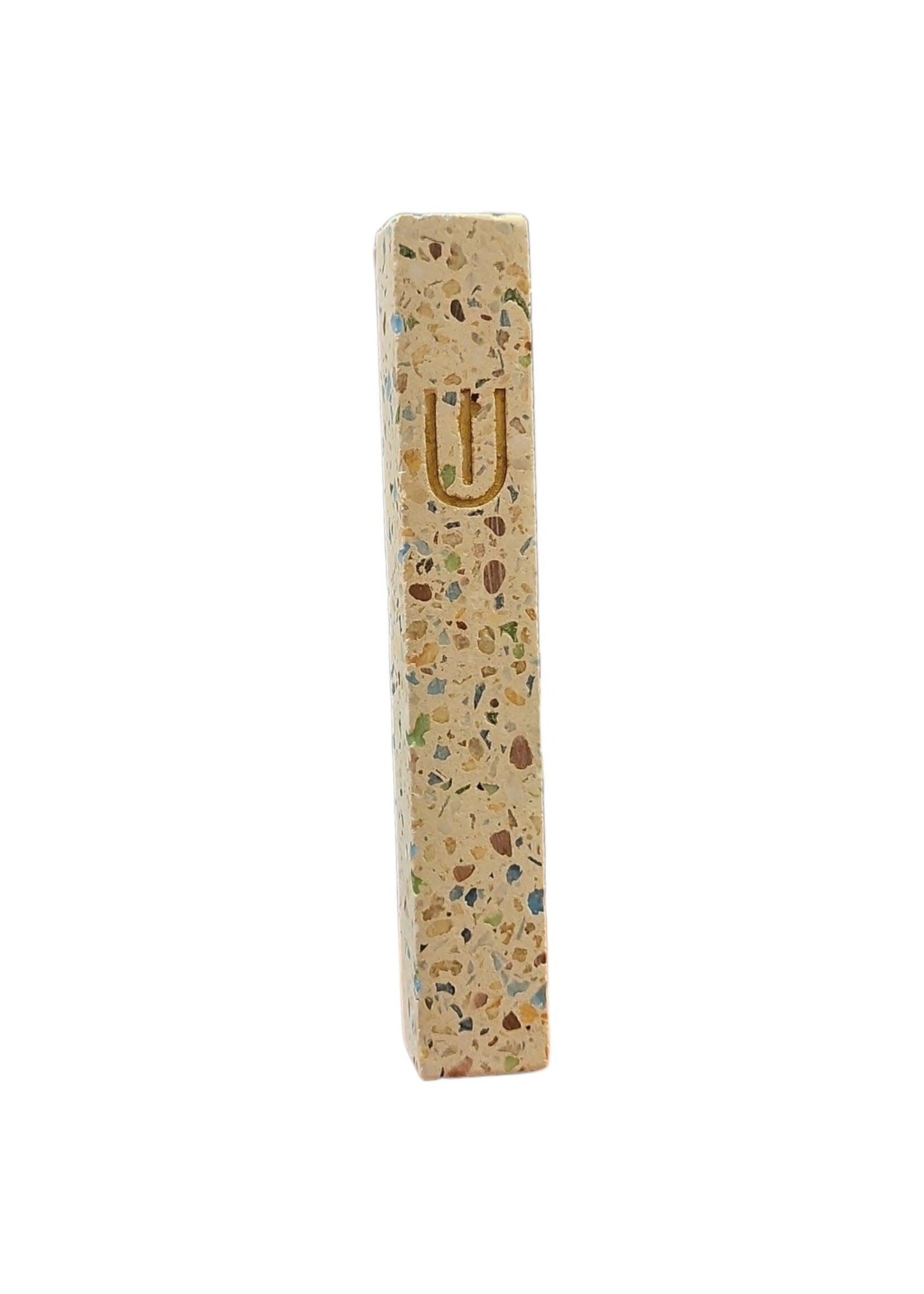 MEZUZAH TERRAZZO GOLD CURVED SHIN 12 CM