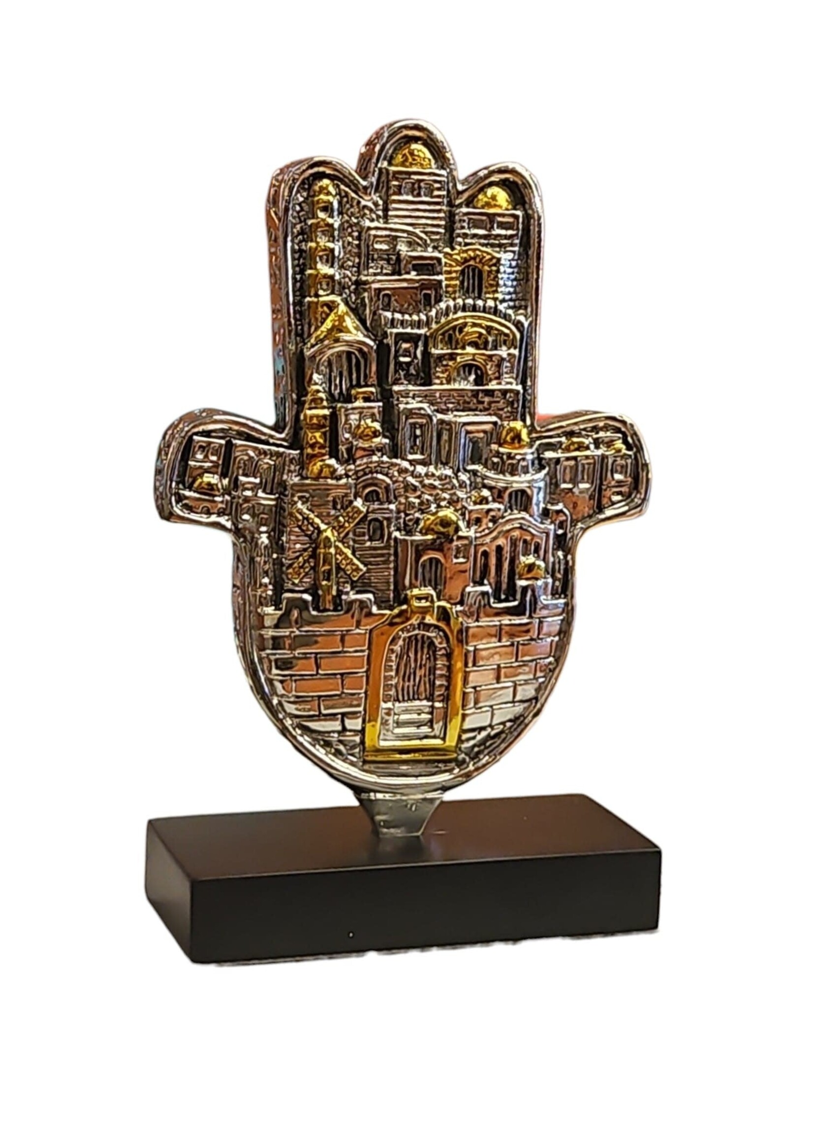 SILVER & GOLD JERUSALEM CITY STANDING HAMSA