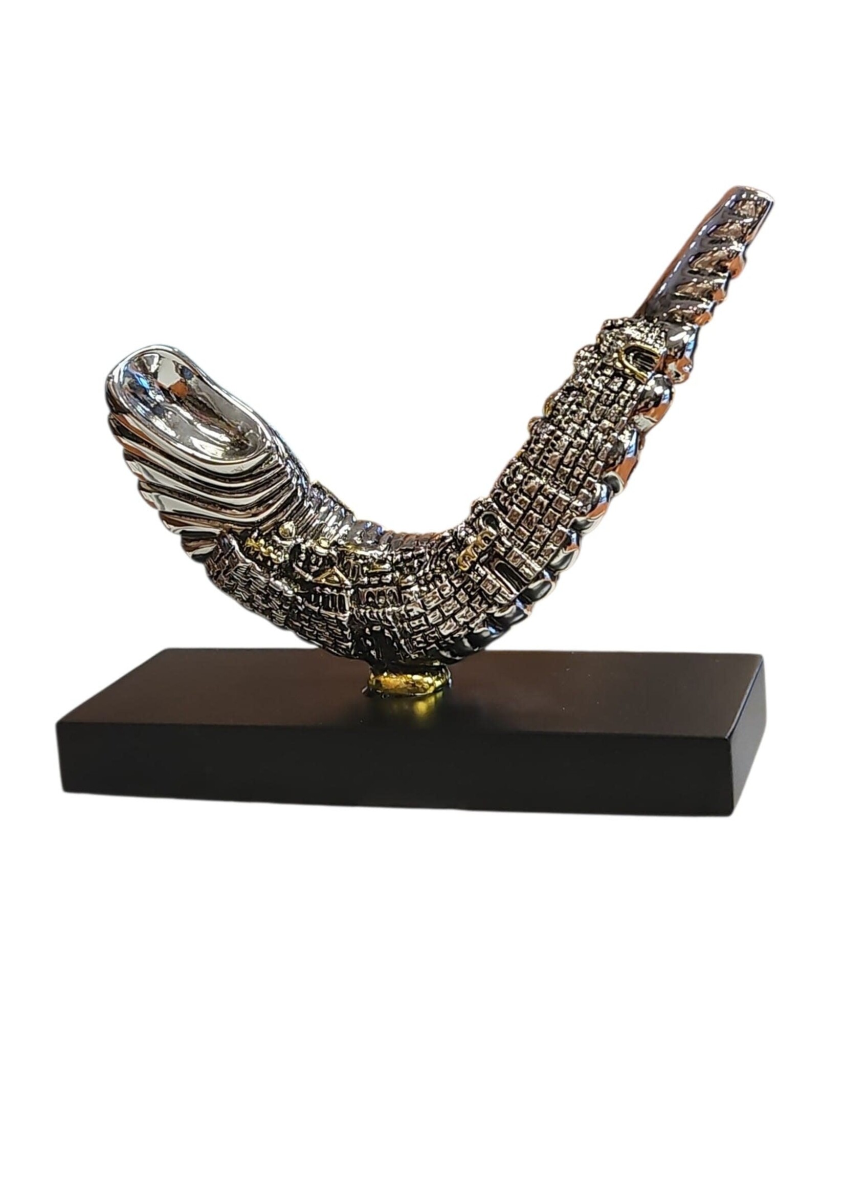 SILVER & GOLD JERUSALEM CITY STANDING SHOFAR