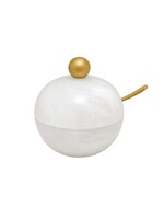 HONEY DISH MATTE WHITE SWIRL SPHERE GOLD BALL AND SPOON