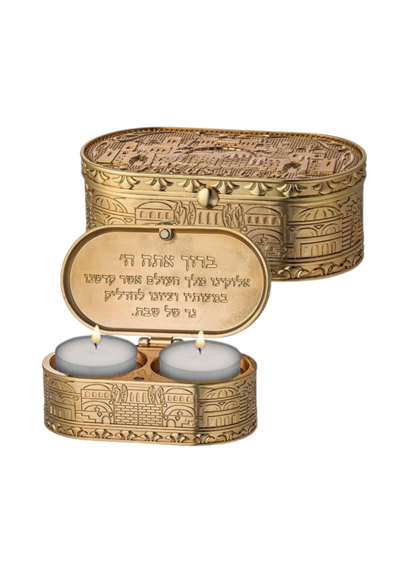 CANDEL HOLDER TRAVEL GOLD ETCHED JERUSALEM
