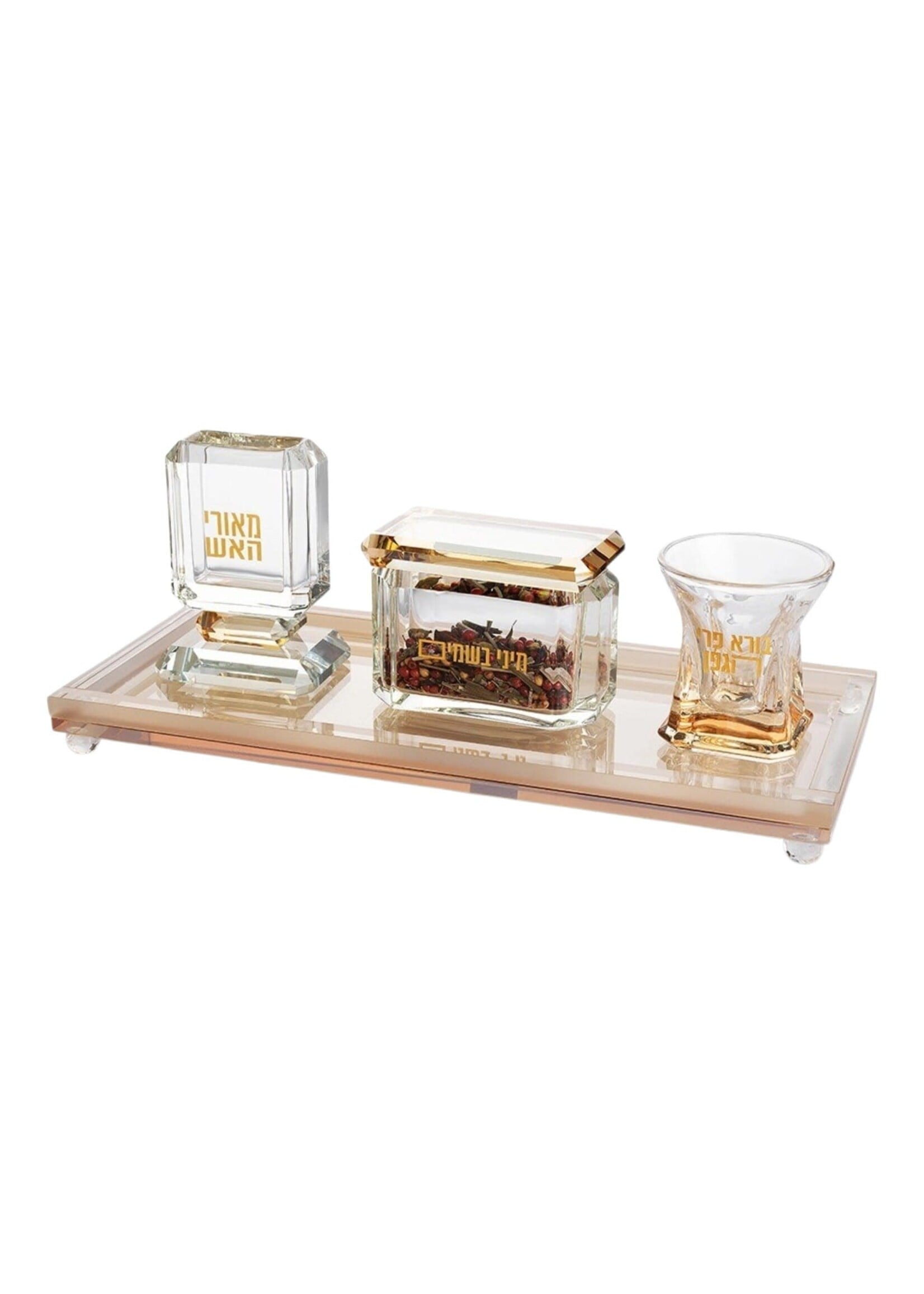 HAVDALAH SET AMBER CRYSTAL WITH GOLD ETCHING