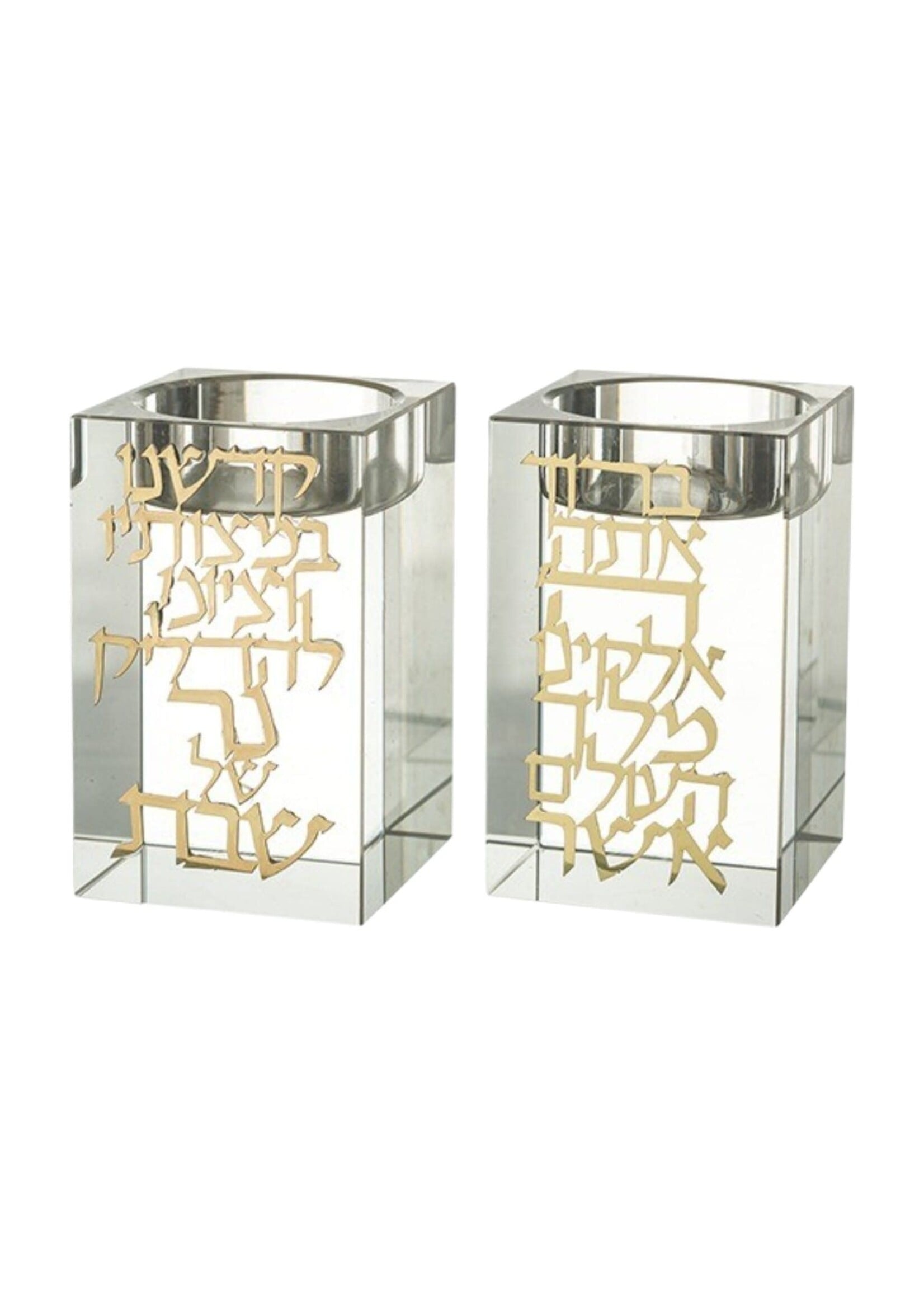 CANDLE HOLDERS CRYSTAL BLOCK LASER CUT GOLD CANDLE BLESSING