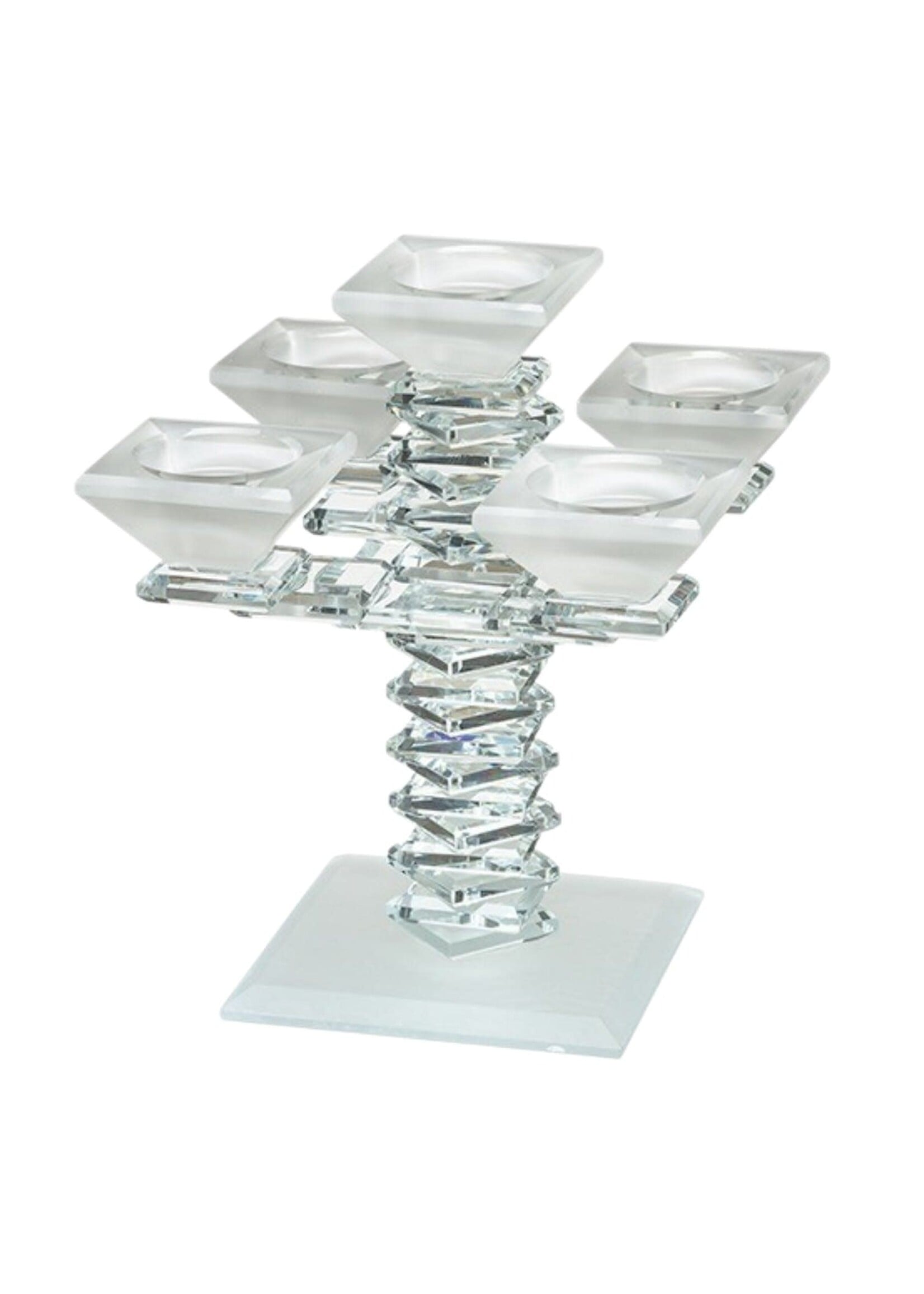 CANDELABRA CRYSTAL 5 BRANCH STACKED SQUARE DESIGN