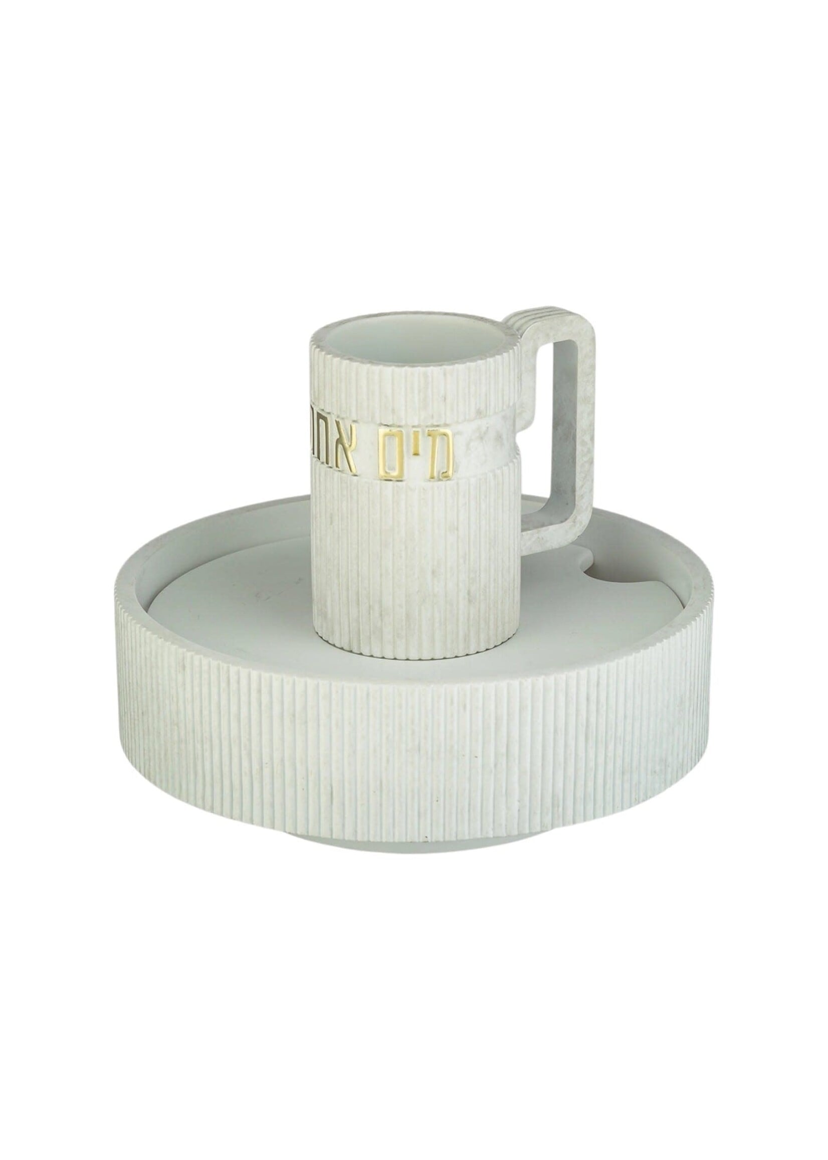 MAYIM ACHRONIM WHITE MARBLE LINES POLYRESIN GOLD "MAYIM ACHRONIM"