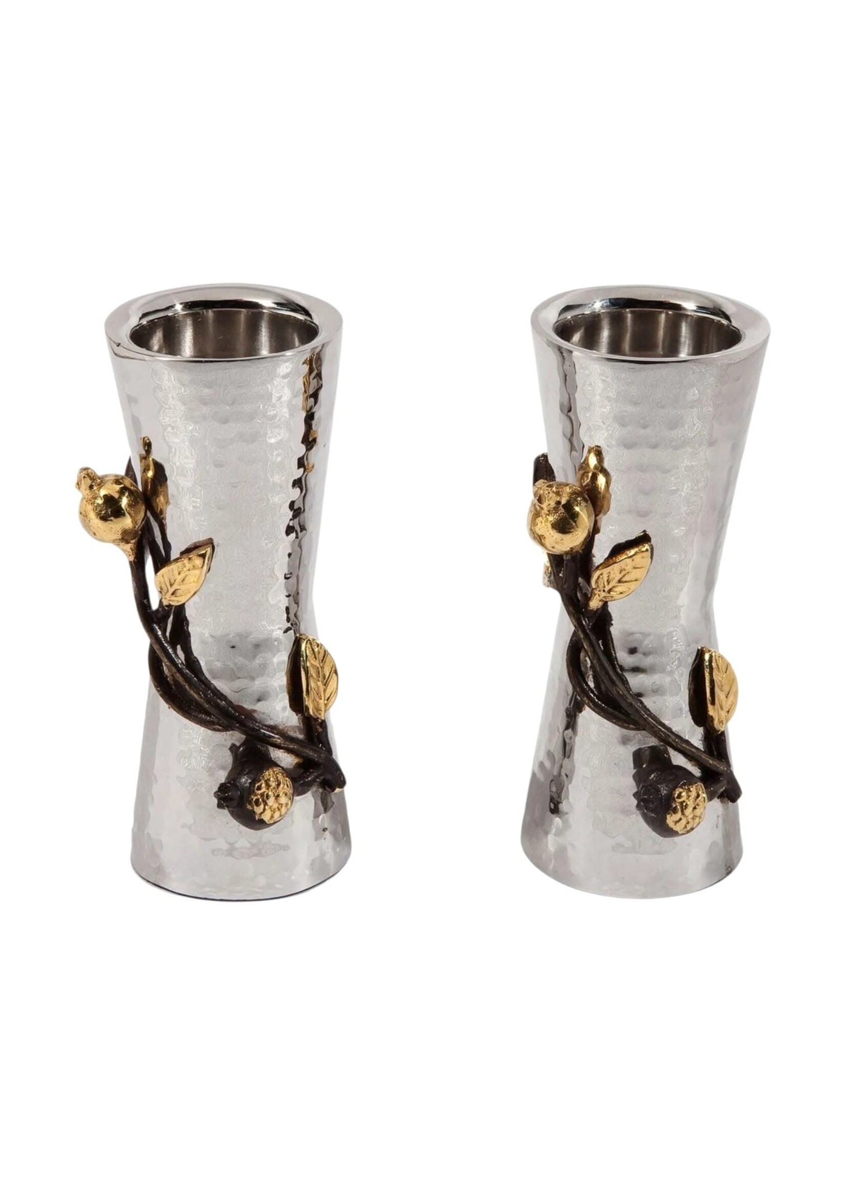 CANDLESTICKS CONES HAMMERED POMEGRANATE  GOLD - SMALL