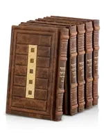 MACHZOR SET OF 5 LIGHT BROWN LEATHER EDOT MIZRACH GOLD PLAQUE