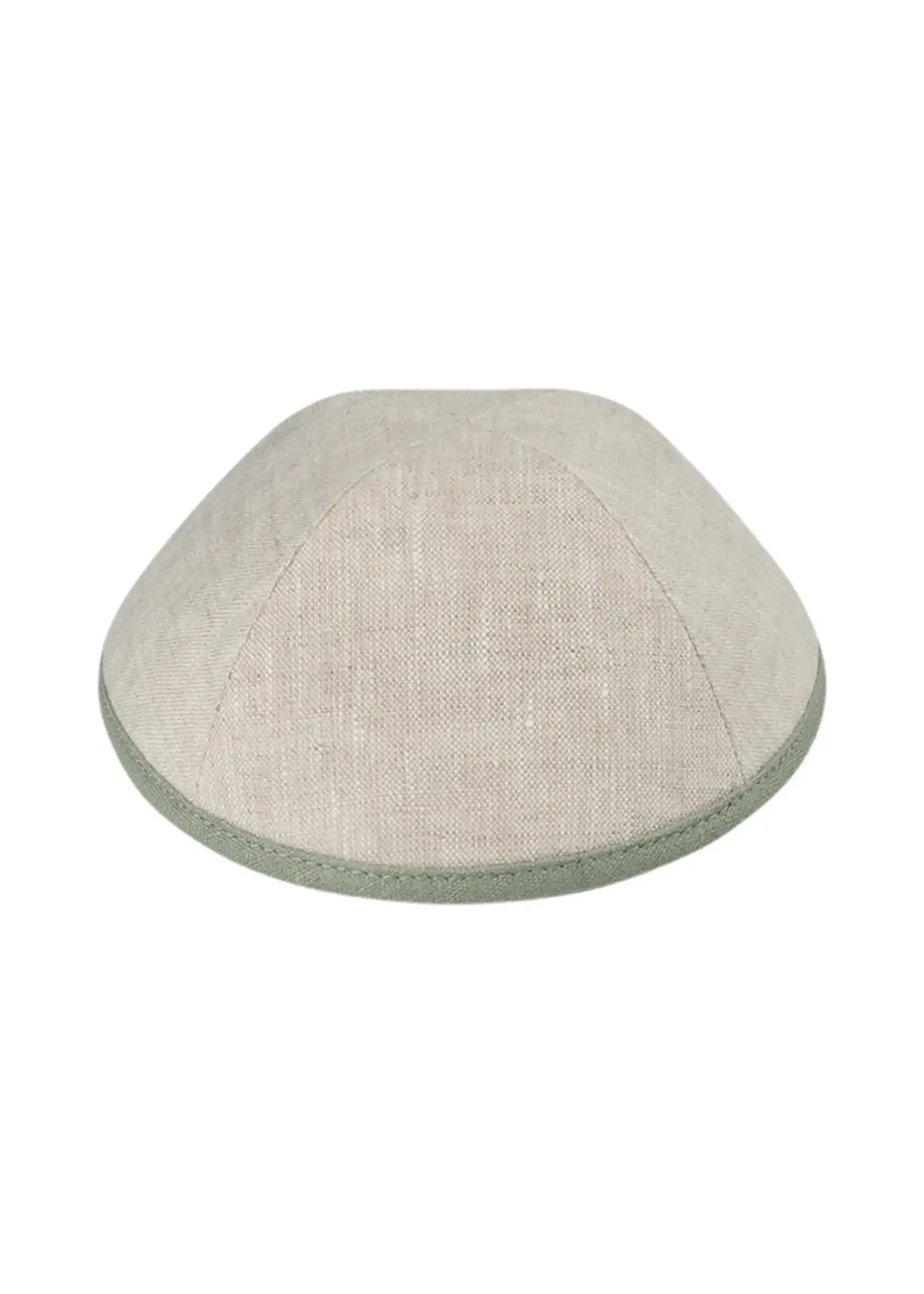 KIPPAH TAN LINEN SAGE GREEN RIM