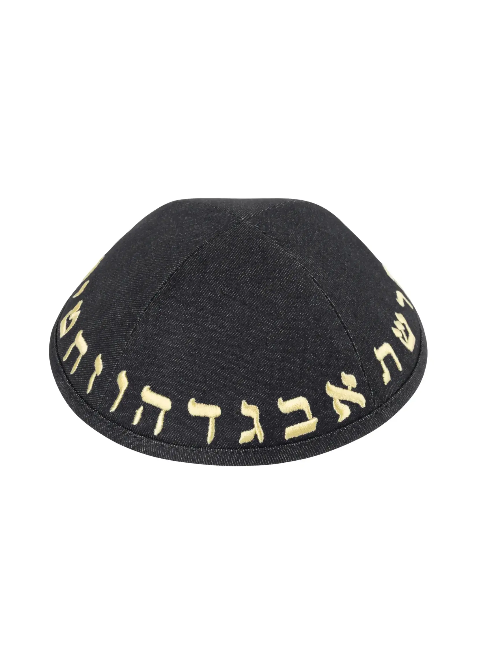 KIPPAH BLACK  DENIM & YELLOW ALEPH BAIS RIM