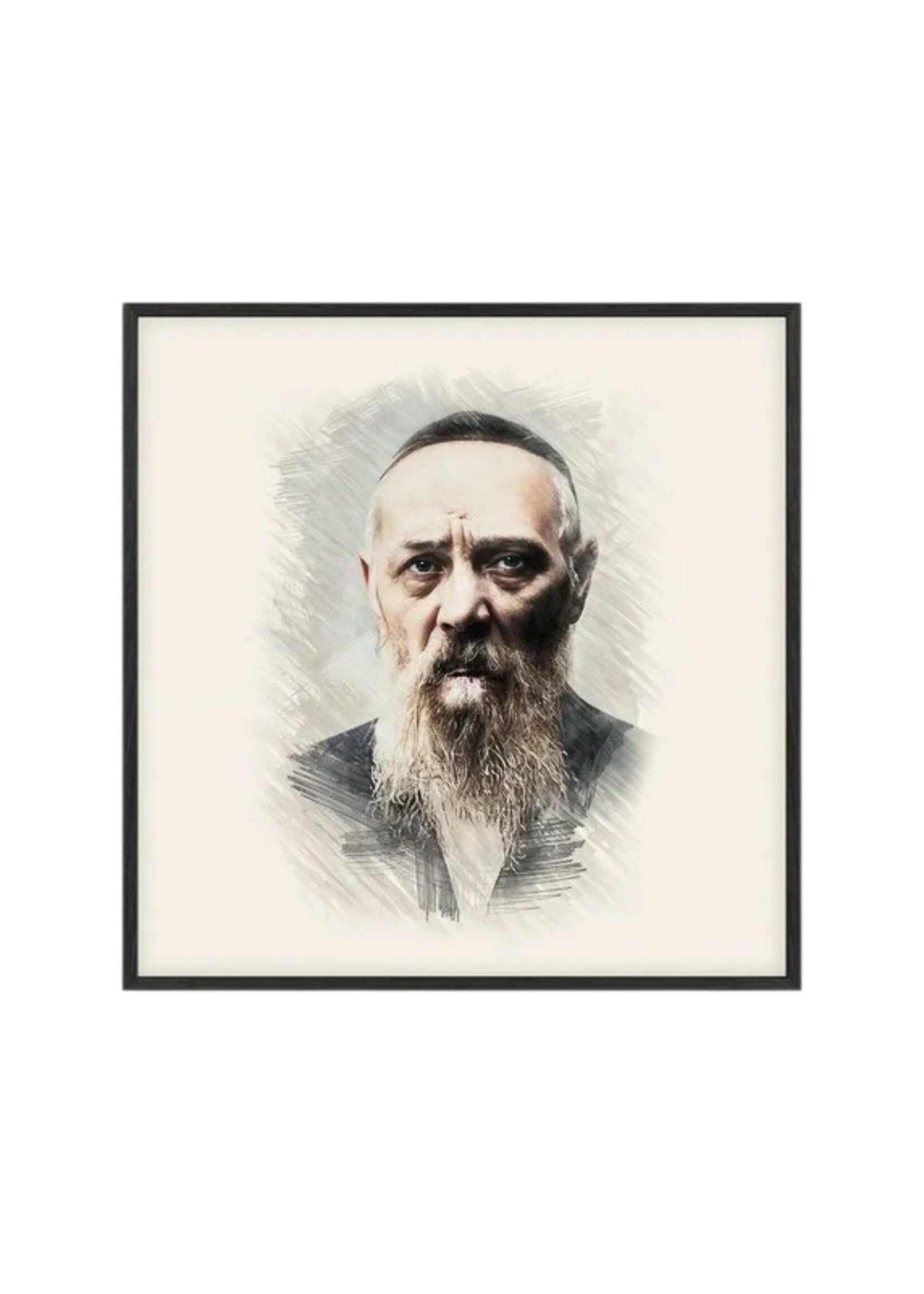 THE REB LEVI YITZCHOK SCHNEERSOHN COLOR PORTRAIT IN BLACK FRAME  8" X 8"