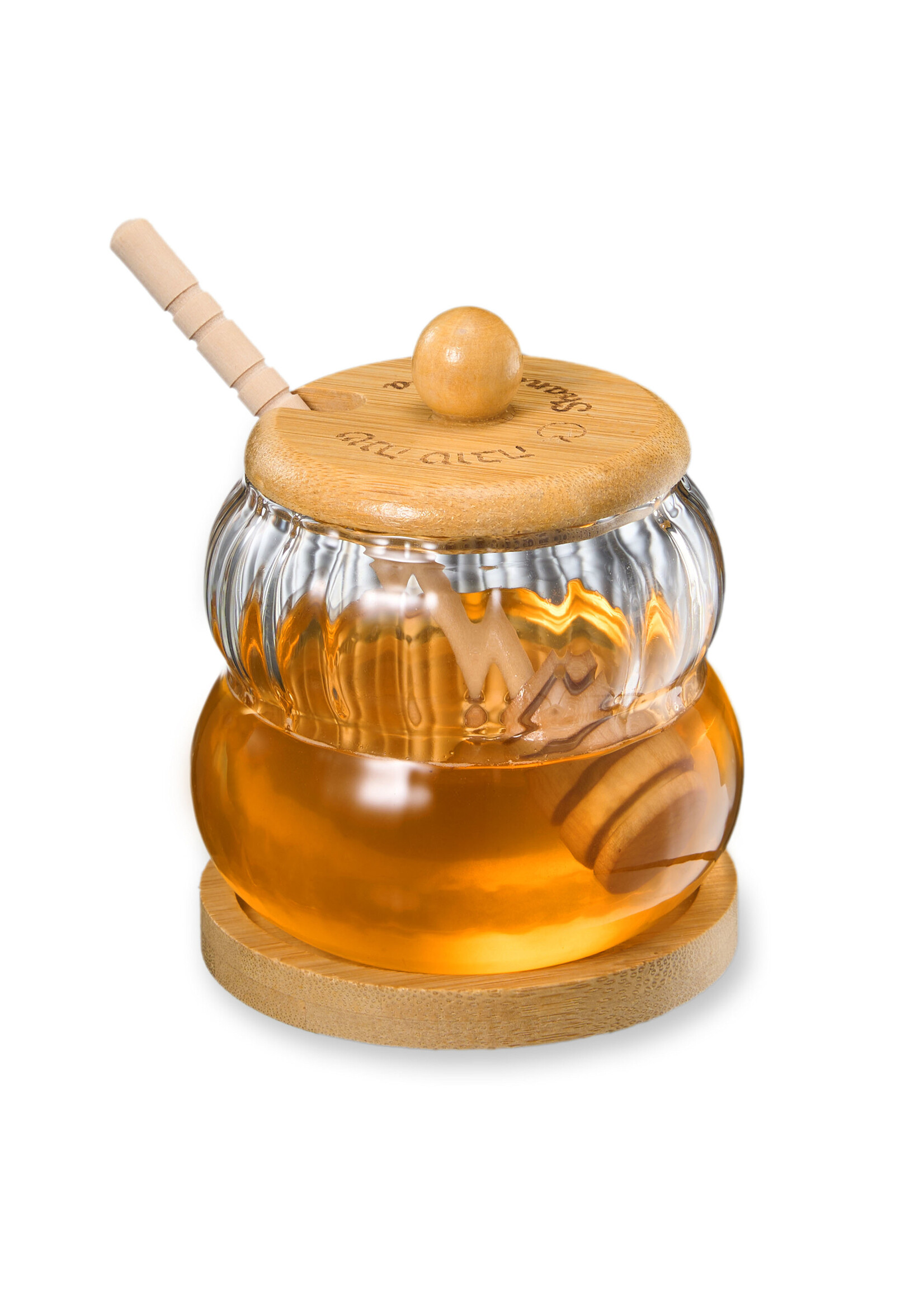 HONEY JAR WOOD LID, BASE & DIPPER