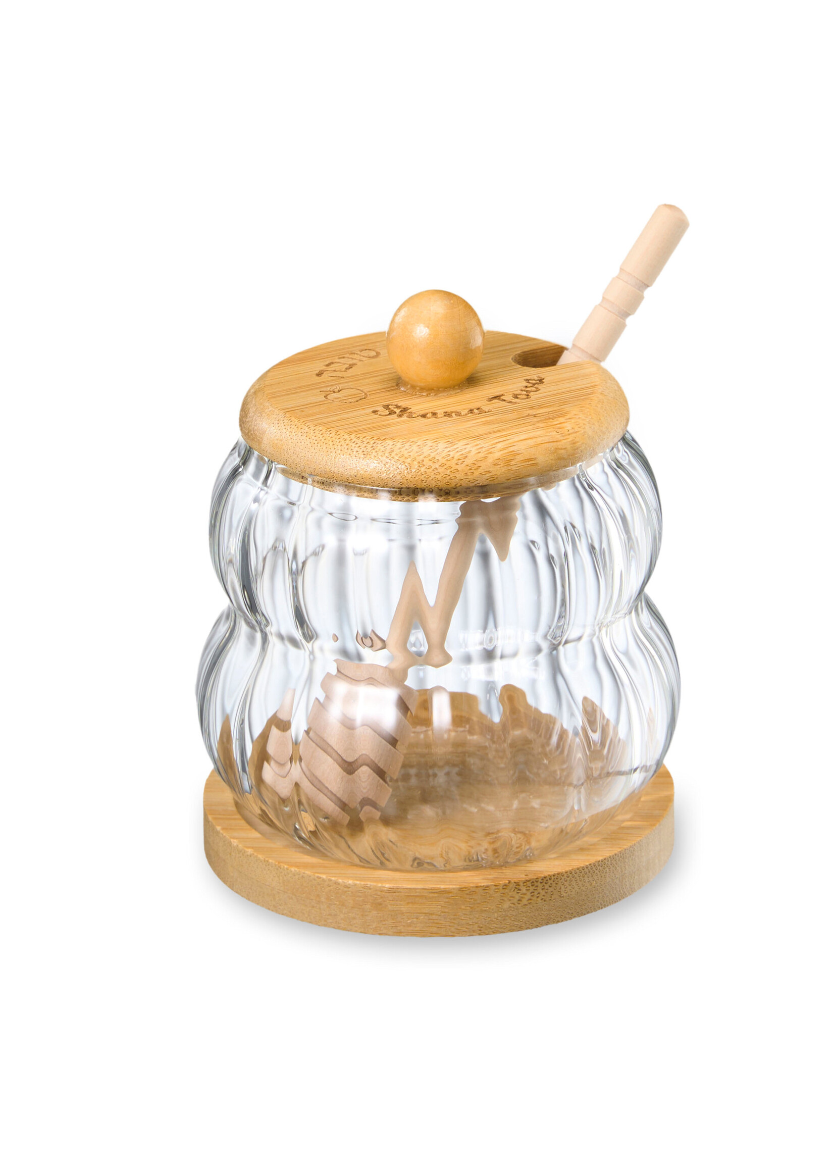 HONEY JAR WOOD LID, BASE & DIPPER