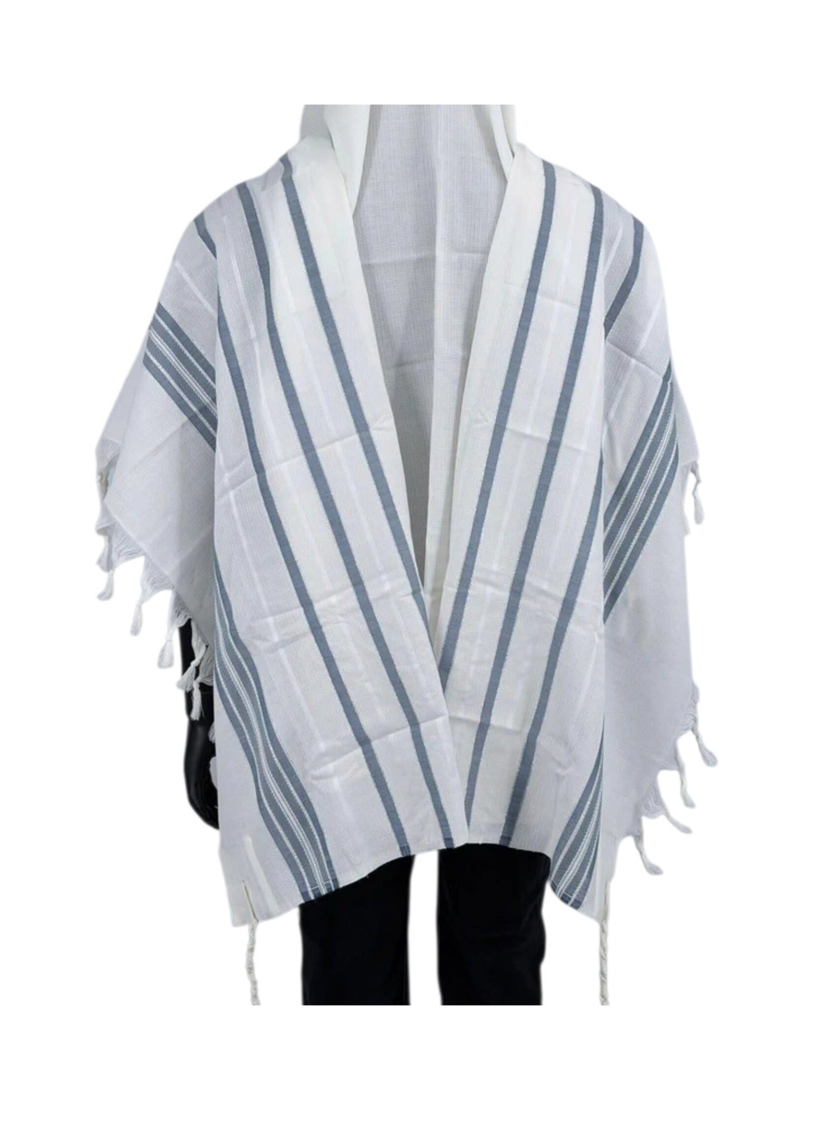 MMJ TALLIS WOOL SEPHARDIC ANTI-SLIP DENIM & SILVER AVODAS YAD THICK