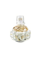 KIDDUSH FOUNTAIN AMBER CRYSTAL 8 CUPS GOLD "BOREI PRI HAGEFEN" & "L'CHAIM"