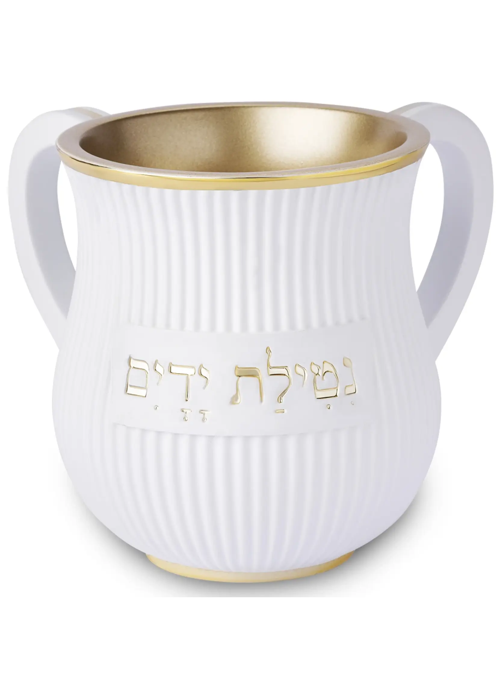 WASHING CUP WHITE LINES WITH GOLD ''NETILAT YADAYIM"