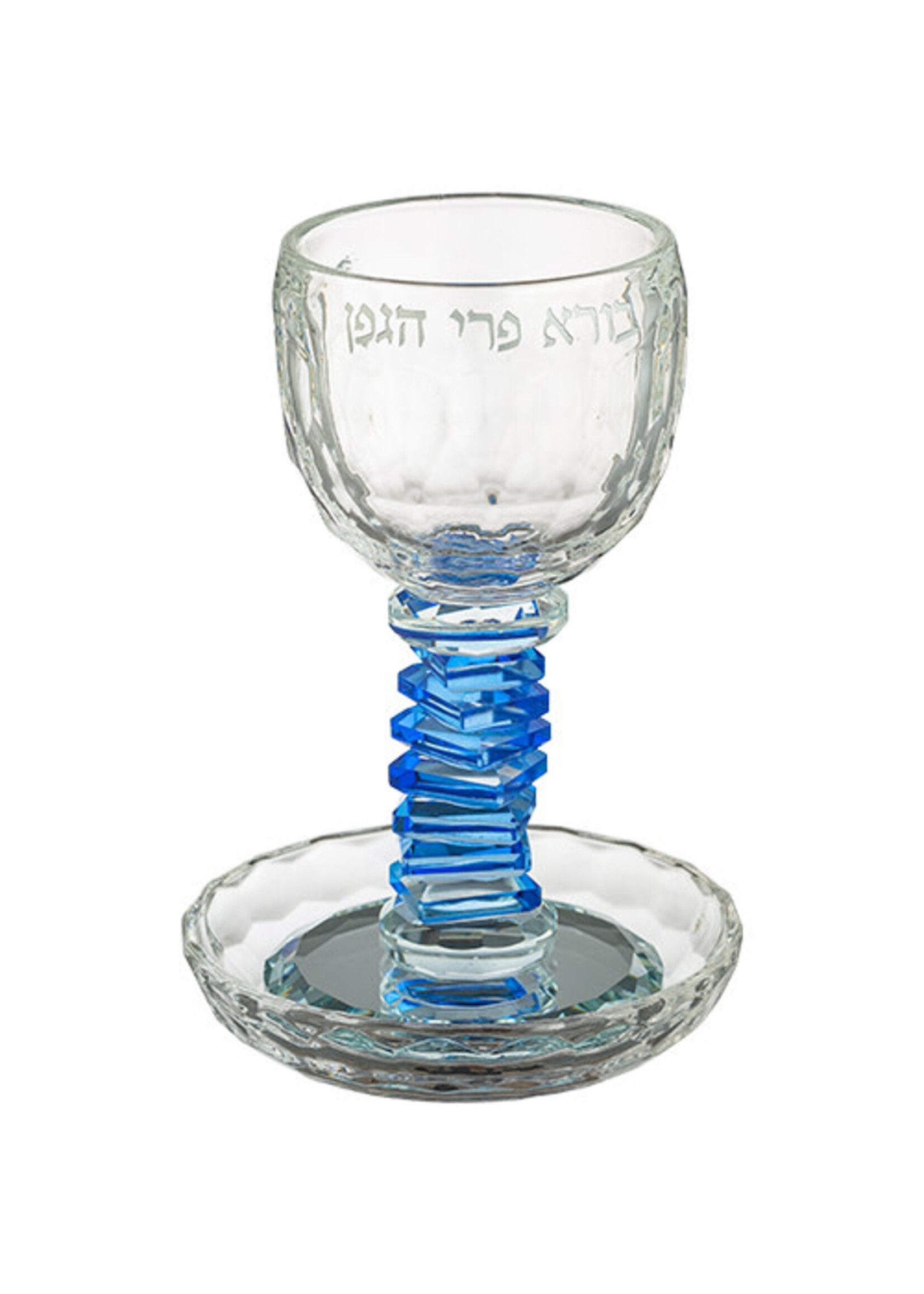 KIDDUSH CUP CRYSTAL BLUE STACKED STEM