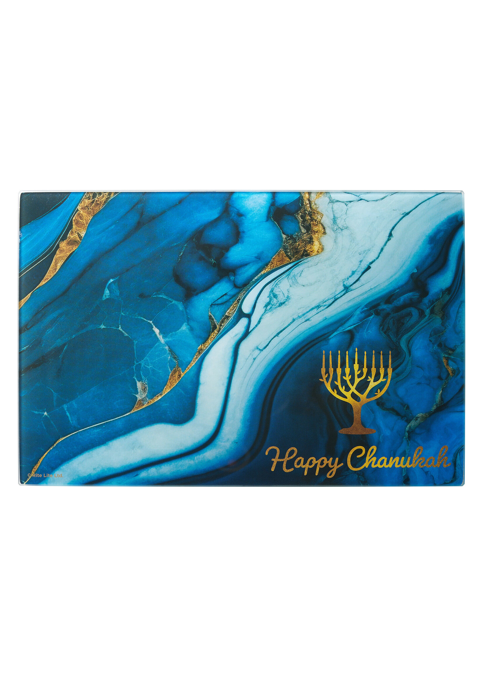MENORAH TRAY BLUE MARBLE TEMPERED GLASS