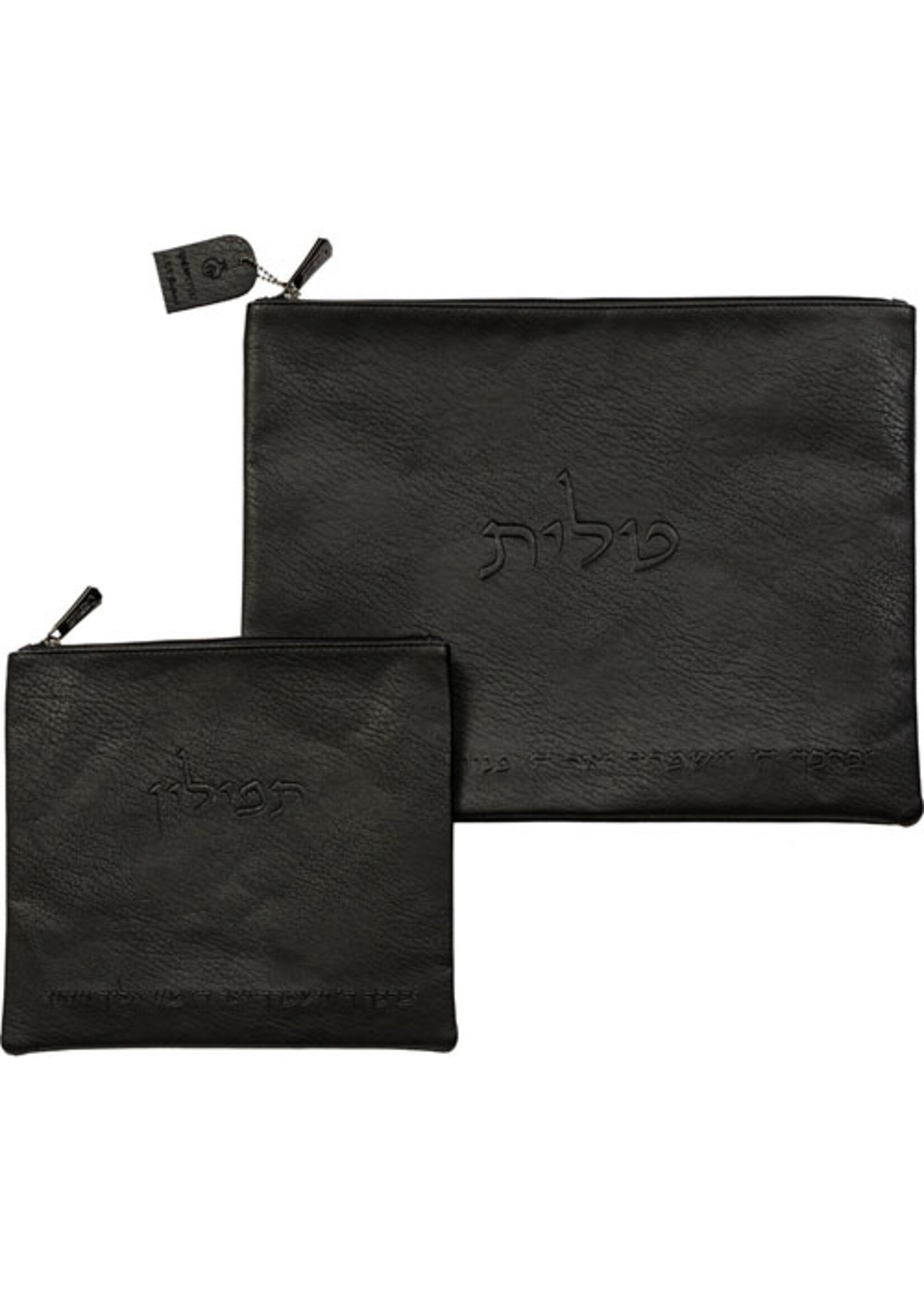 TALLIS & TEFILLIN BAG SET BLACK FAUX LEATHER KOHEN BLESSING