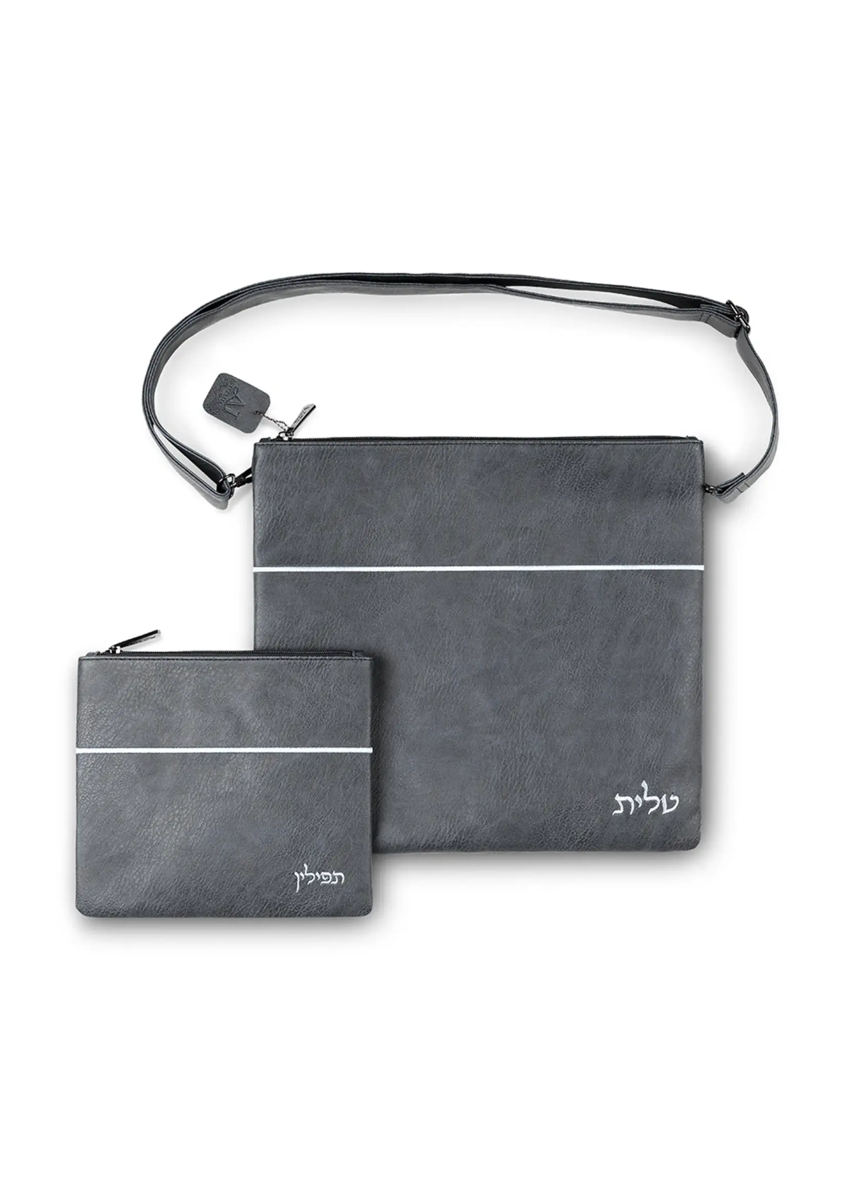 TALLIS & TEFILLIN BAG SET DARK BLUE FAUX LEATHER WITH SHOULDER STRAP