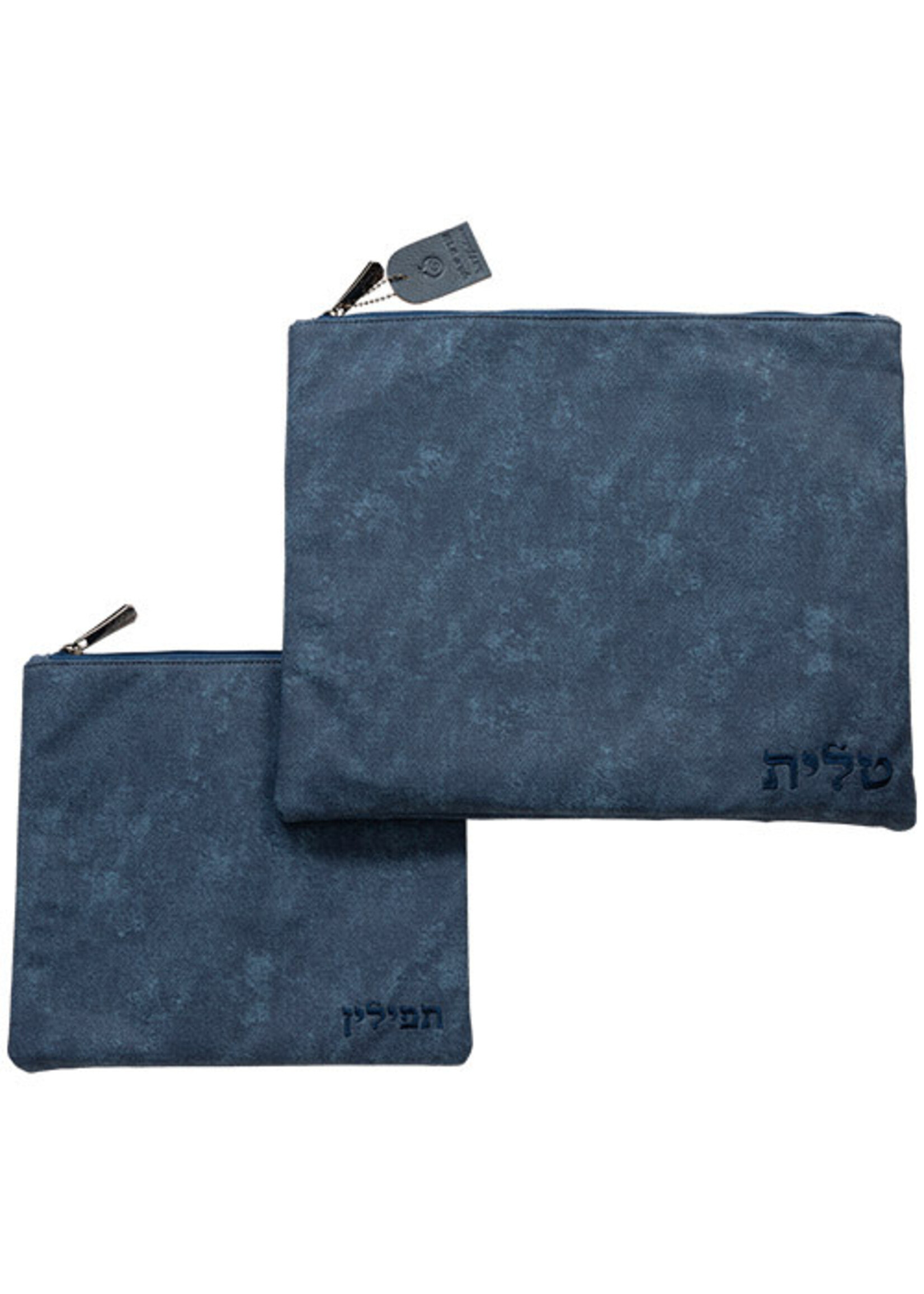 TALLIS & TEFILLIN BAG SET DISTRESSED BLUE FAUX LEATHER