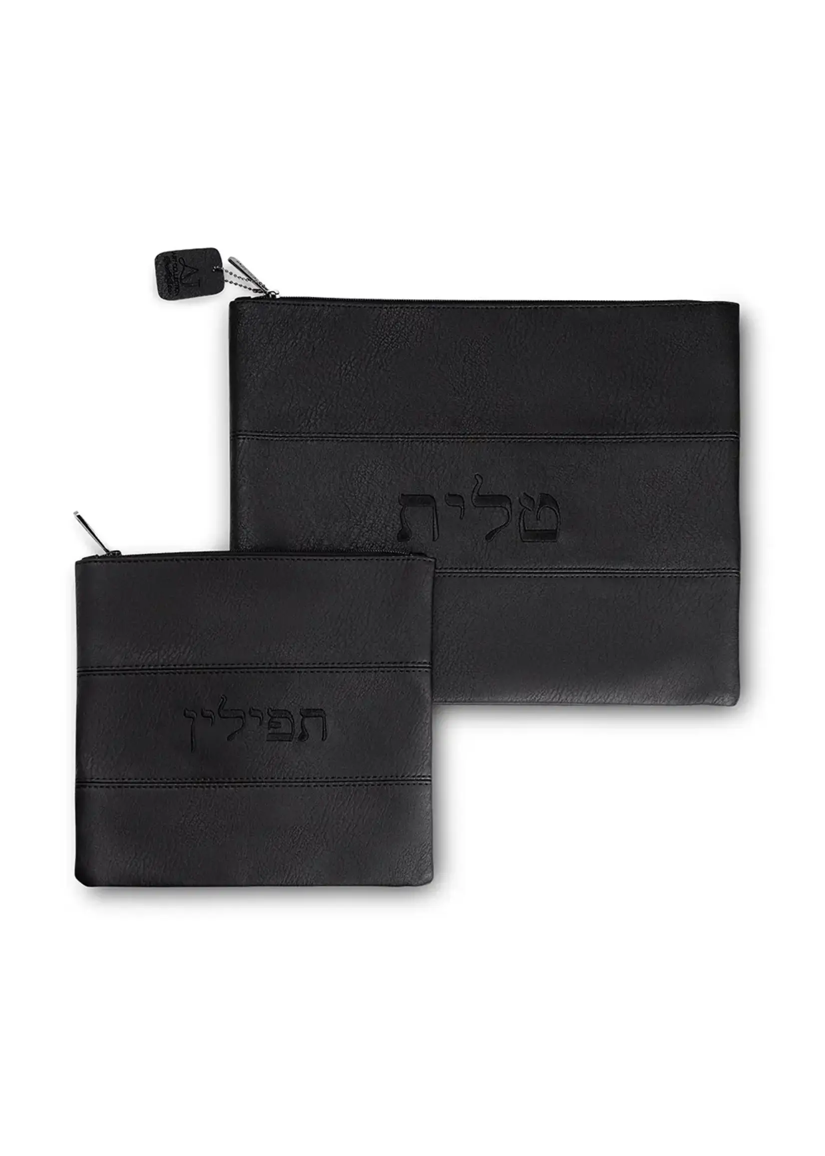 TALLIS & TEFILLIN BAG SET LAYERED BLACK FAUX LEATHER