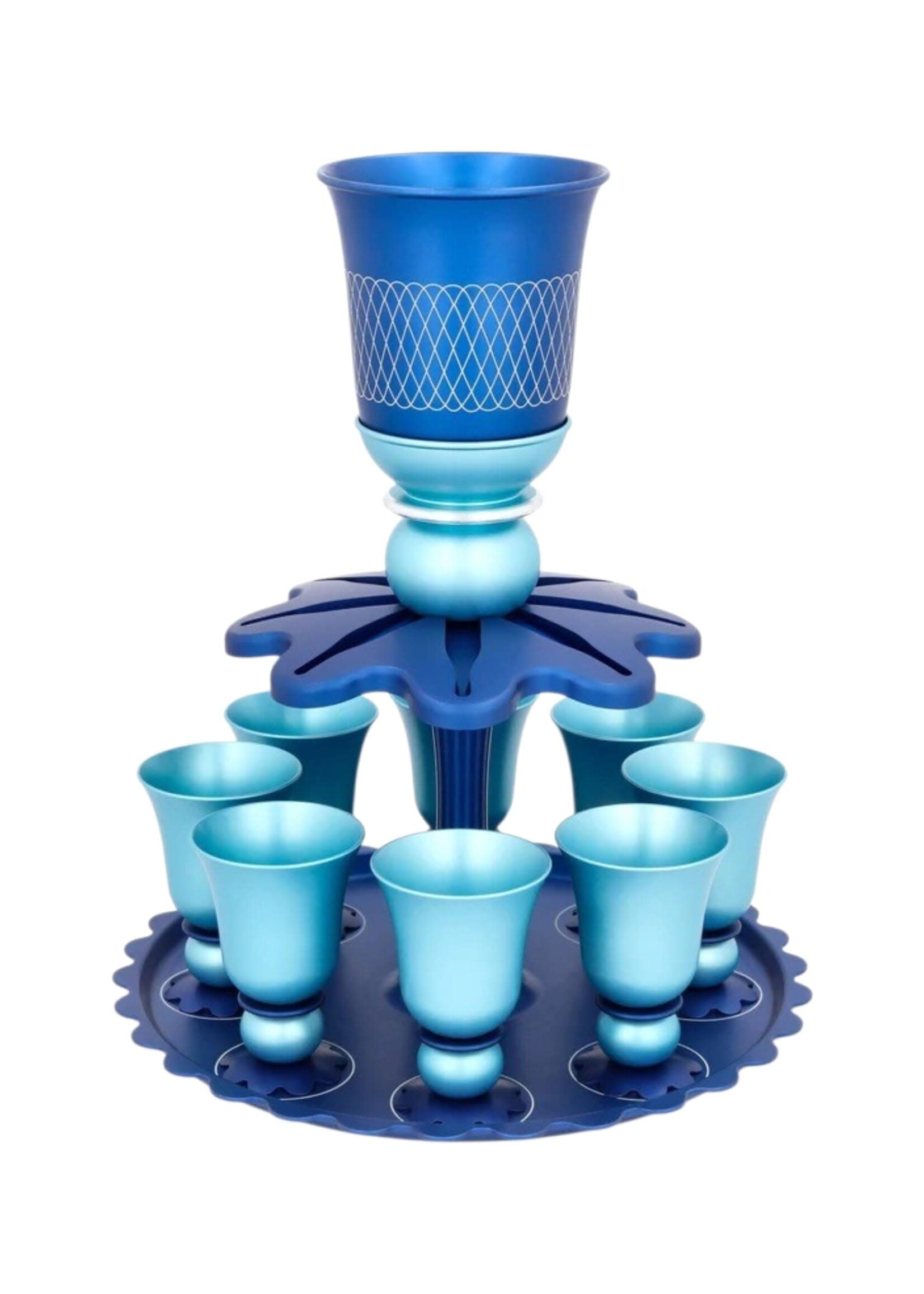 KIDDUSH FOUNTAIN FLORAL BLUE & LIGHT BLUE ANODIZED ALUMINUM