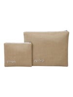 TALLIS & TEFILLIN SET BEIGE LINEN SILVER EMBROIDERY