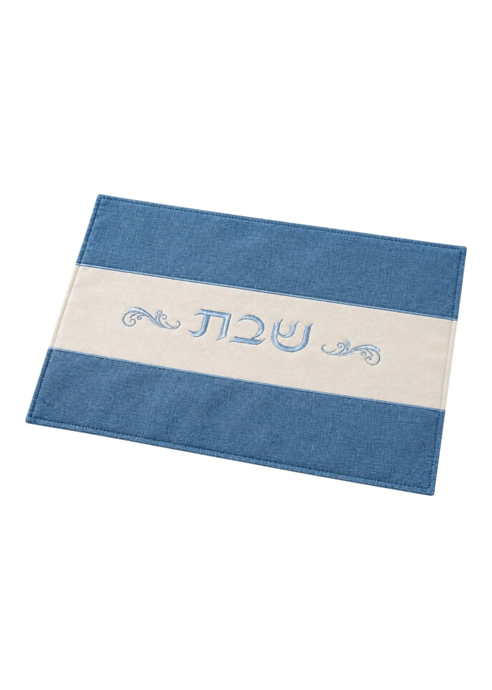 CHALLAH COVER BLUE LINEN WITH WHITE STRIPE