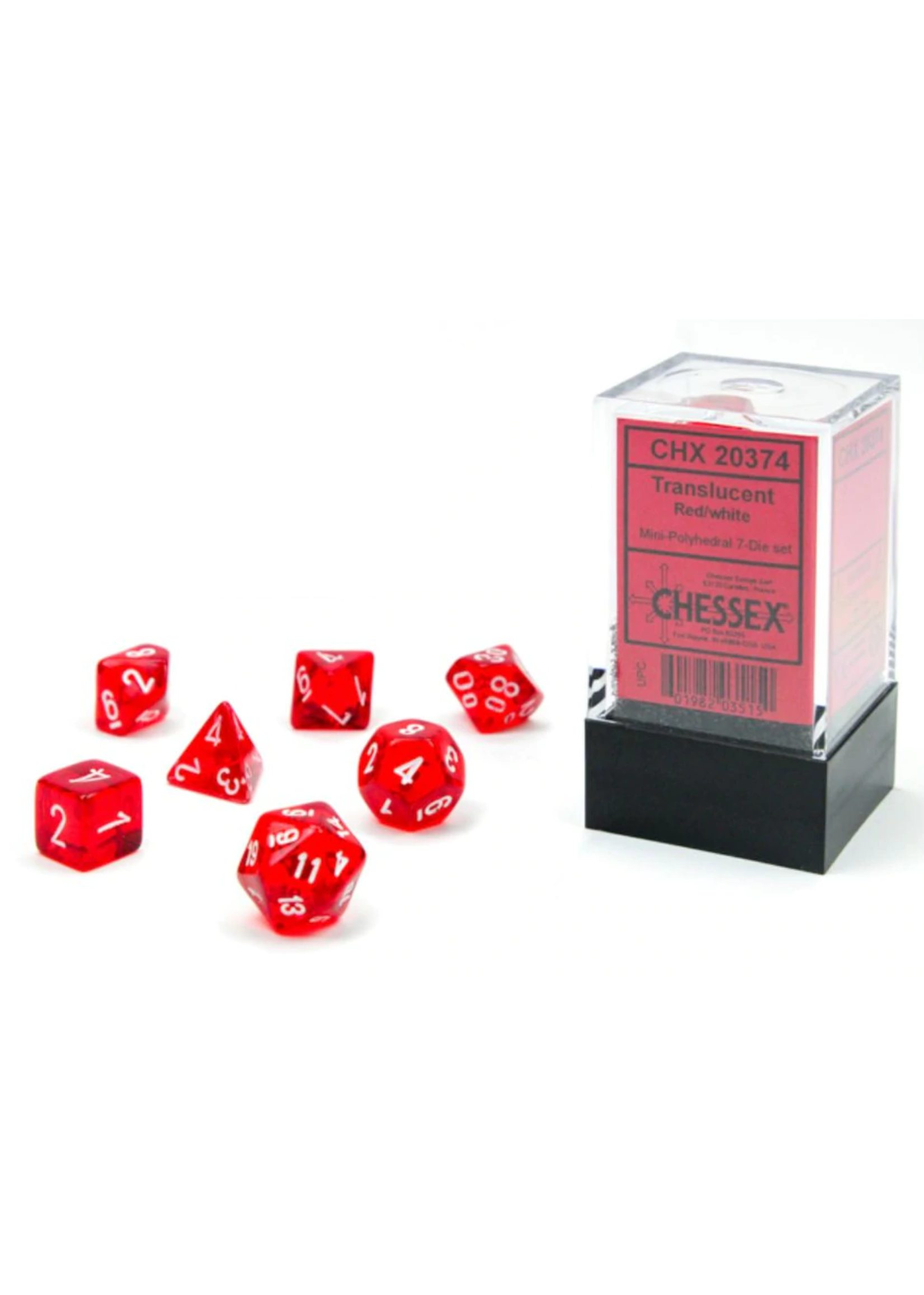 CHESSEX MINI TRANSLUCENT 7-DIE SET RED/WHITE