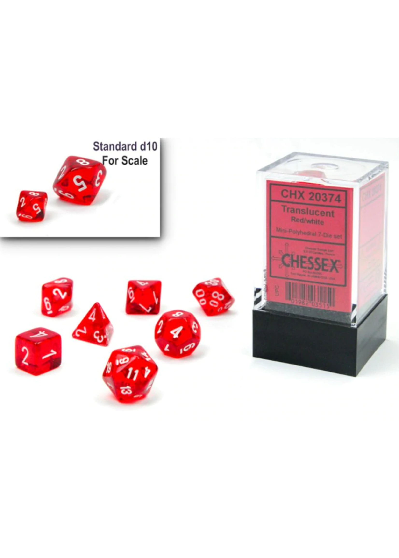 CHESSEX MINI TRANSLUCENT 7-DIE SET RED/WHITE