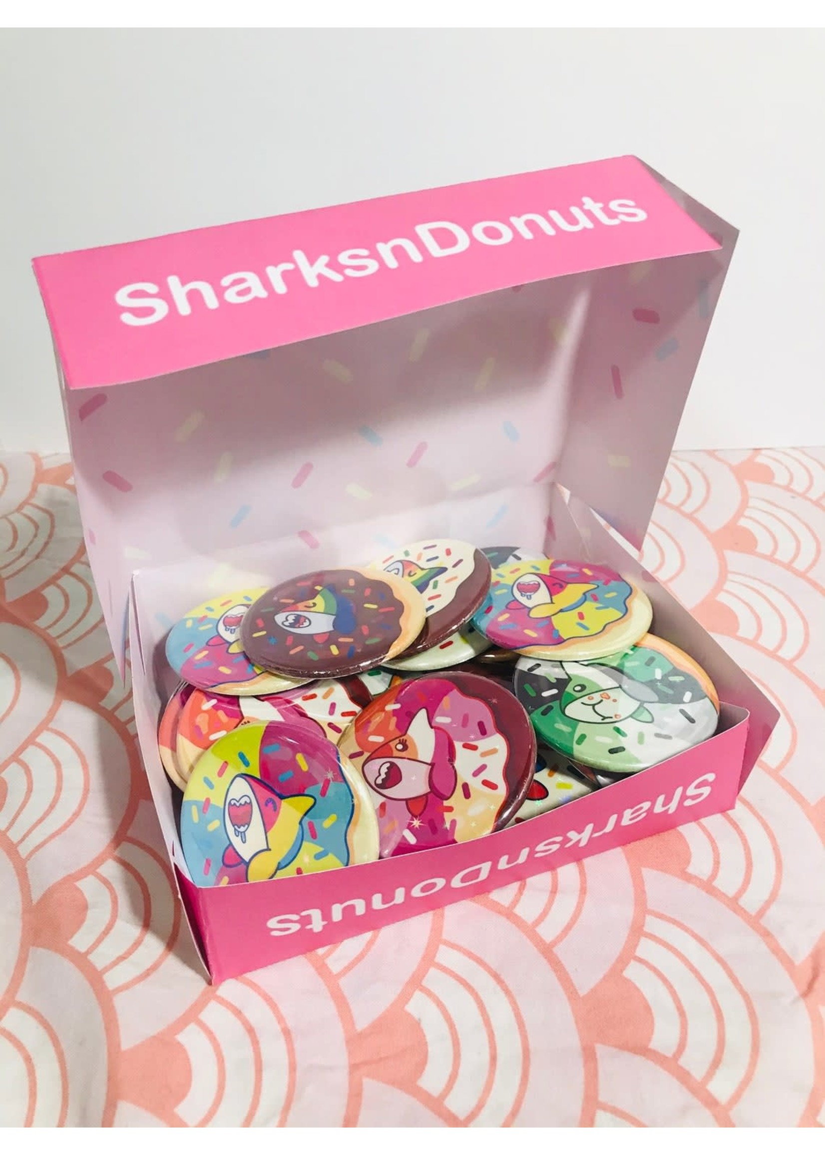 SHARKNDONUTS Pride Sharks and Donut Buttons Aromantic