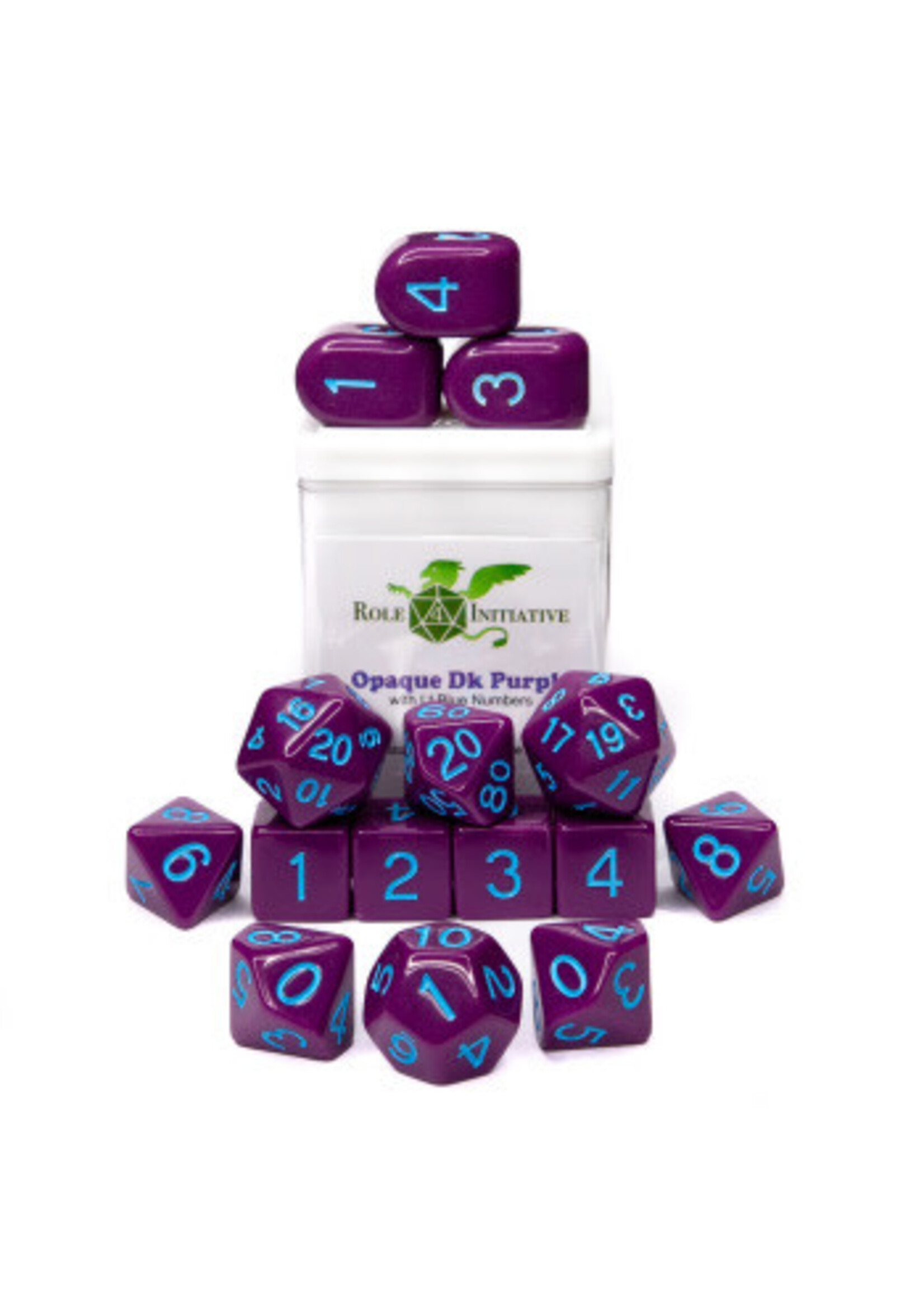 ROLE 4 INITIATIVE SET OF 15 DICE OPAQUE DK PRPL/LT BLUE NMBR ARCH'D4