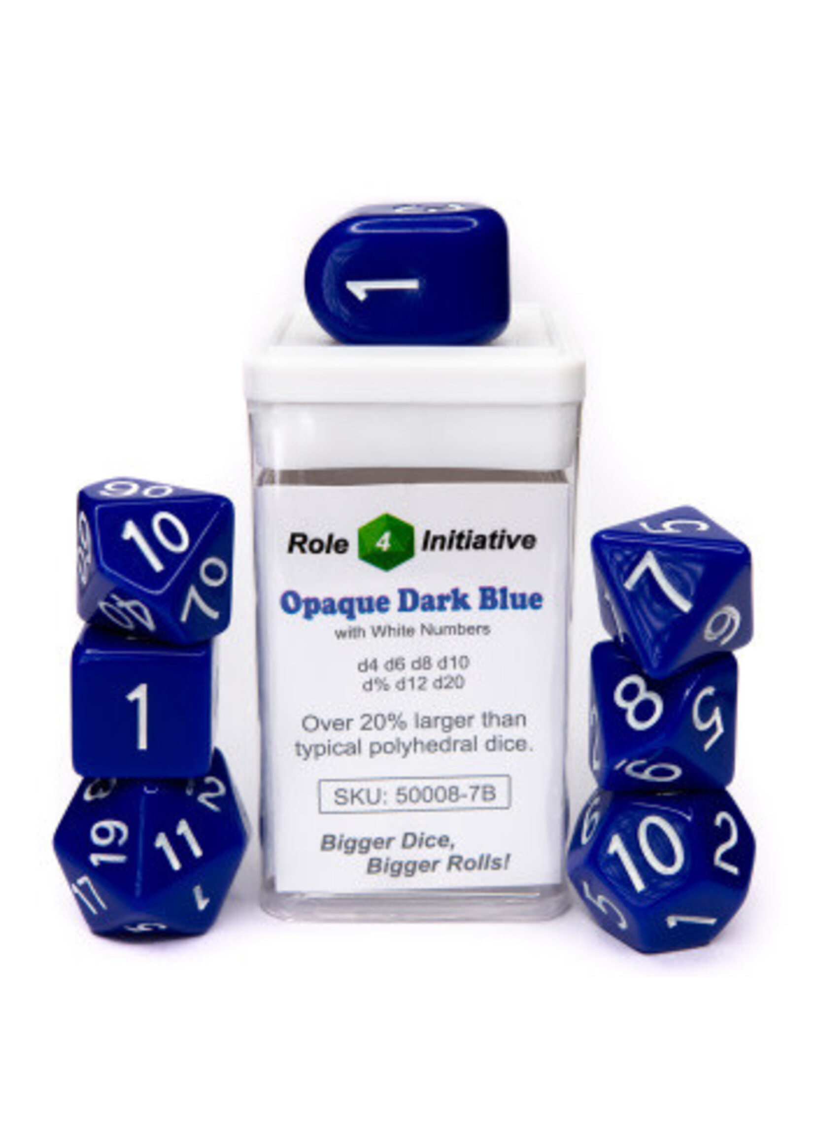 ROLE 4 INITIATIVE SET OF 7 DICE OPAQUE DK BLUE/WHTE NMBR ARCH'D4