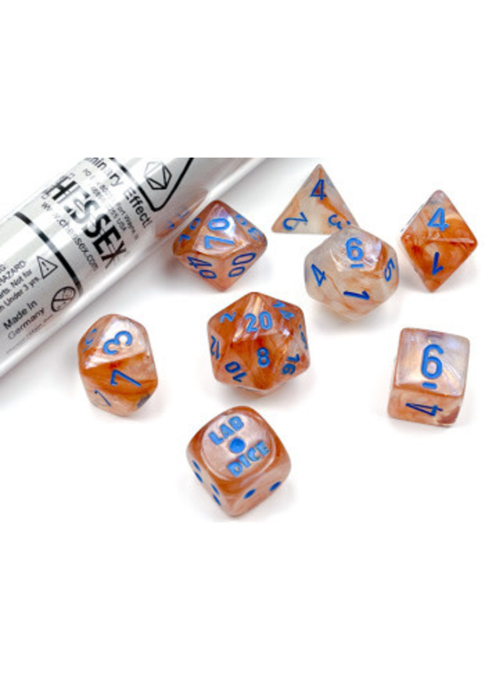 LAB DICE 5 BOREALIS 7PC POLYHEDRAL ROSE GOLD/LIGHT BLUE LUMINARY