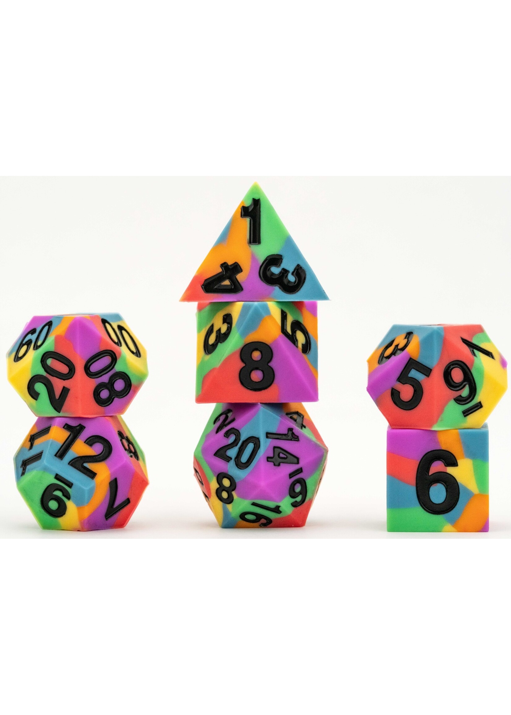 FANROLL DICE SHARP EDGE SILICON RUBBER 16MM 7PC SET PRIDE RAINBOW FLAG
