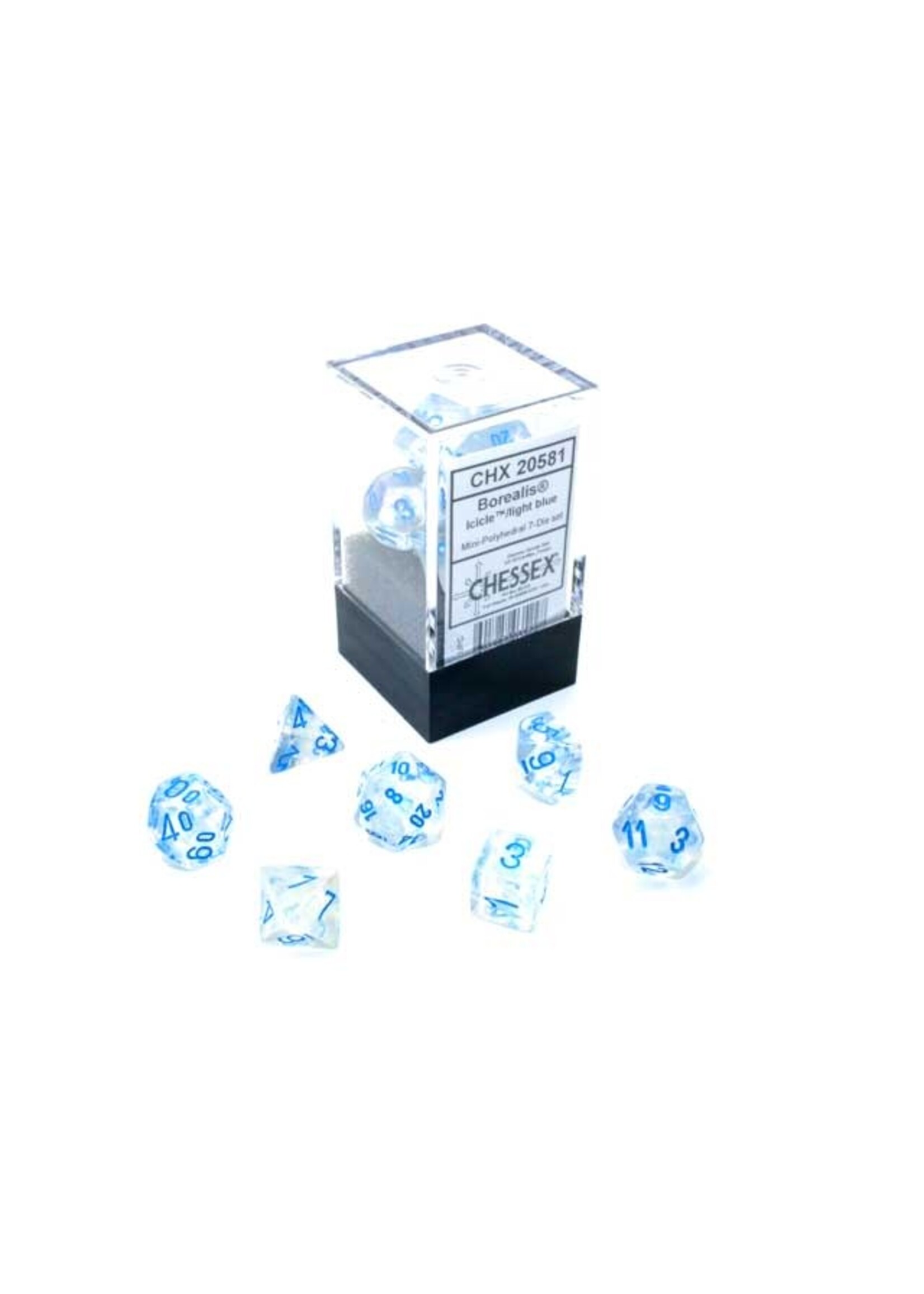 CHESSEX MINI BOREALIS 7-DIE SET ICICLE/LIGHT BLUE