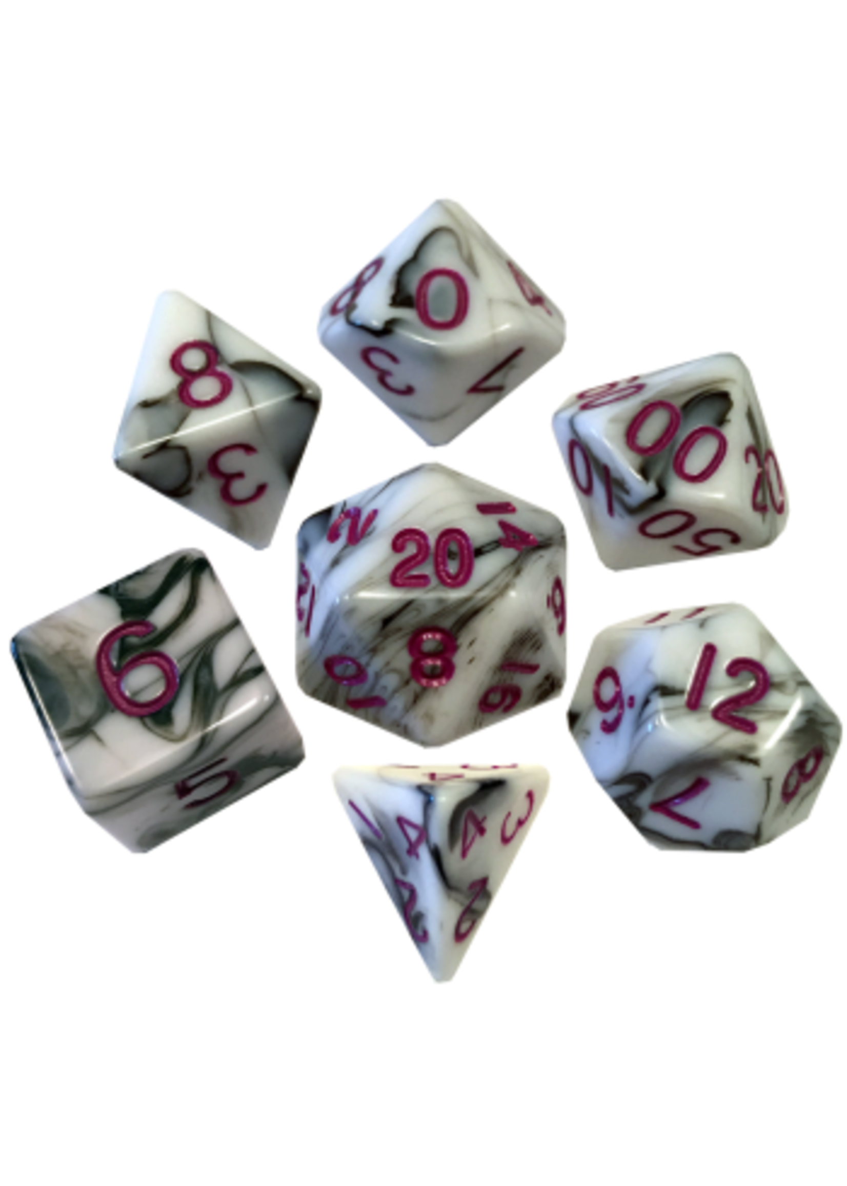 DICE ACRYLIC 16MM 7PC SET MARBLE PURPLE NUMBERS