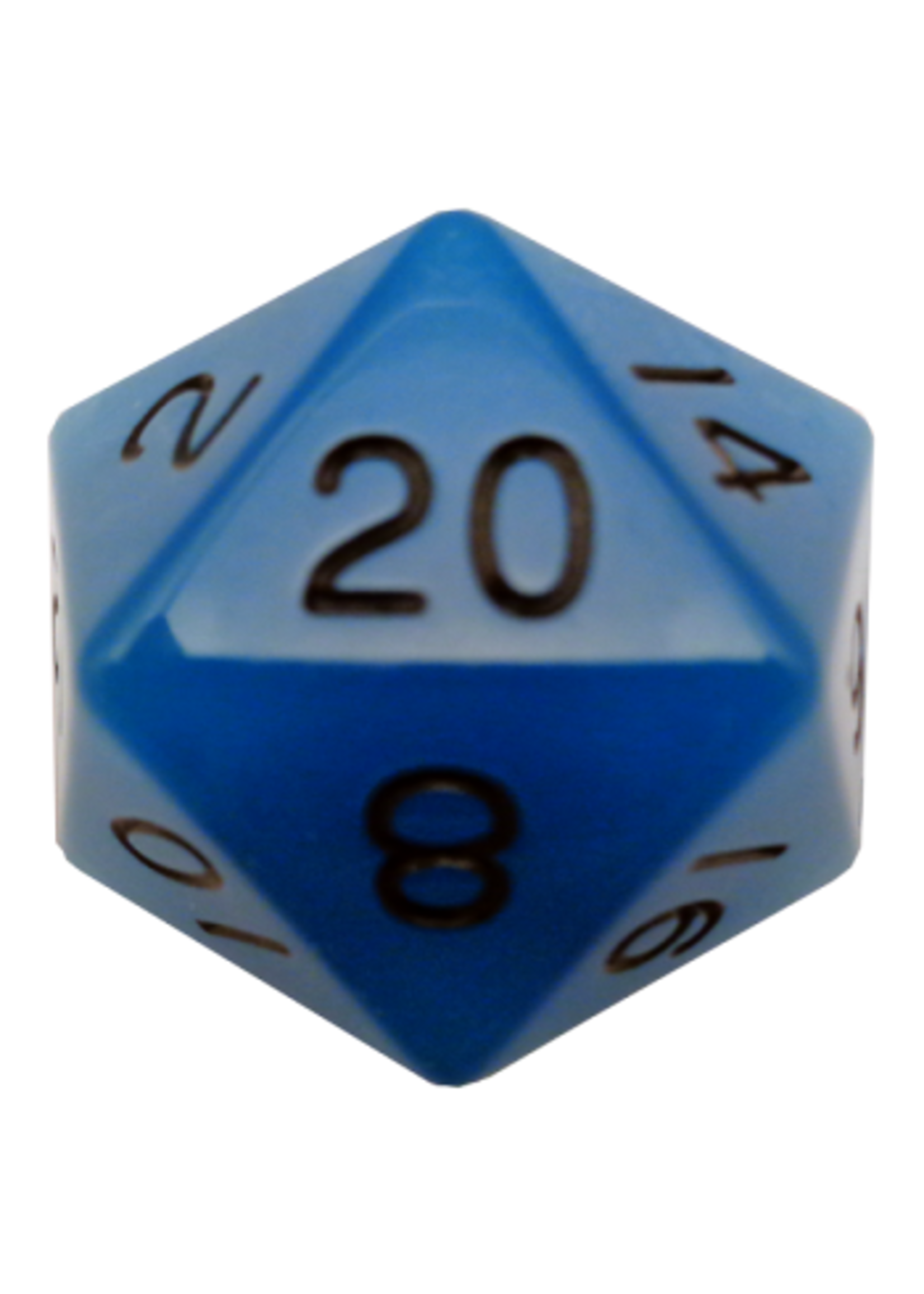 DICE ACRYLIC 35MM D20 GLOW IN THE DARK BLUE W/ BLACK NUMBERS