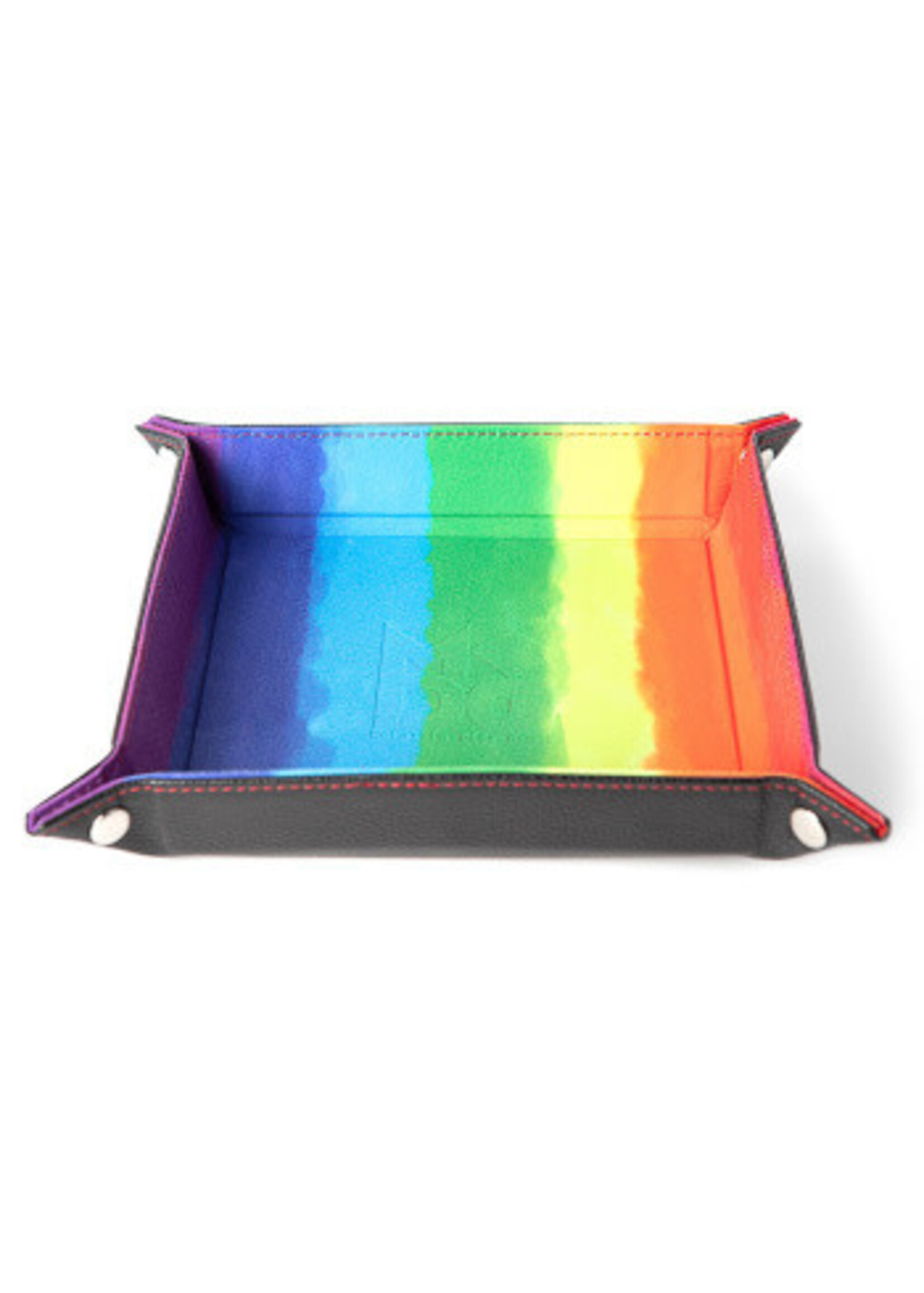 DICE TRAY LEATHER BACKED FOLD UP DICE TRAY WATERCOLOUR RAINBOW